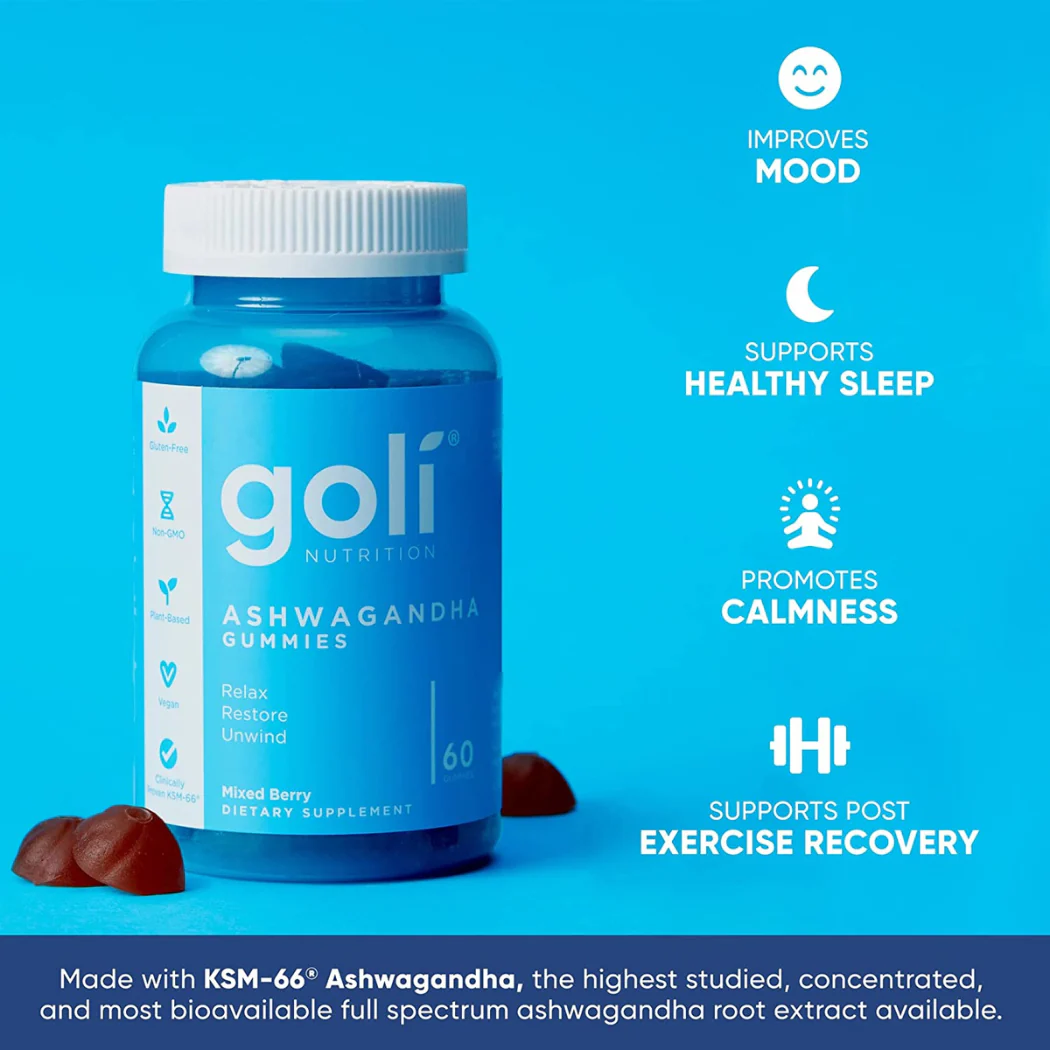 Goli Ashwagandha Gummies with KSM-66 and Vitamin D - Premium Root Extract - Vegan, Non-GMO - Mixed Berry Flavor - 60 Count (Pack of 1) - Image 3