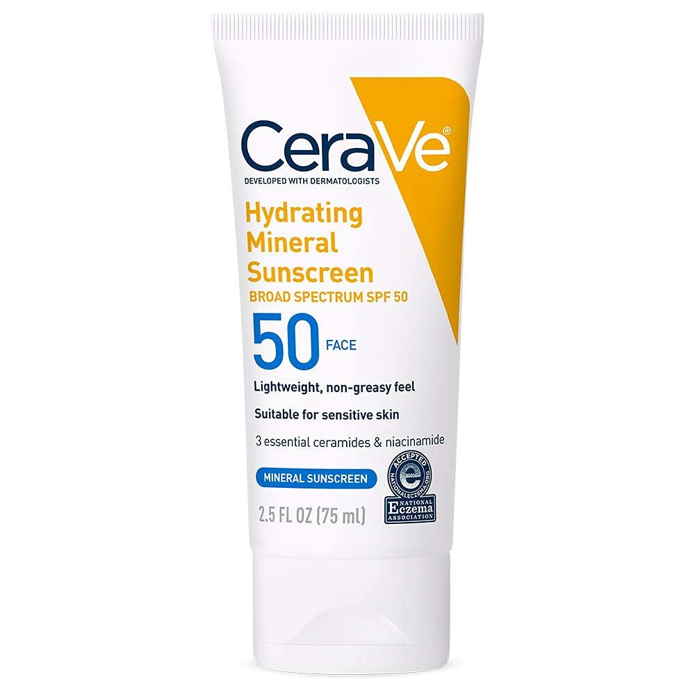 CeraVe 100% Mineral Sunscreen SPF 50, Face sunscreen With Zinc Oxide & Titanium Dioxide, Hyaluronic Acid + Niacinamide + Ceramides, Oil Free, Travel Size 2.5 oz - Image 3