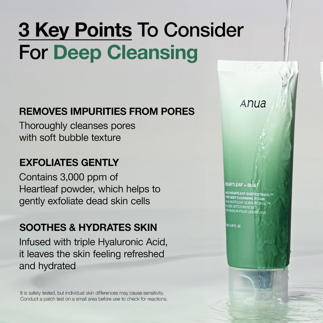 ANUA Heartleaf Quercetinol Pore Deep Cleansing Foam, Facial Cleanser, for Double Cleansing, BHA, Hyaluronic Acid, Glycerin, Face Wash, Blackhead Remover, Korean Skincare (150ml/5.07 fl.oz.) - Image 2
