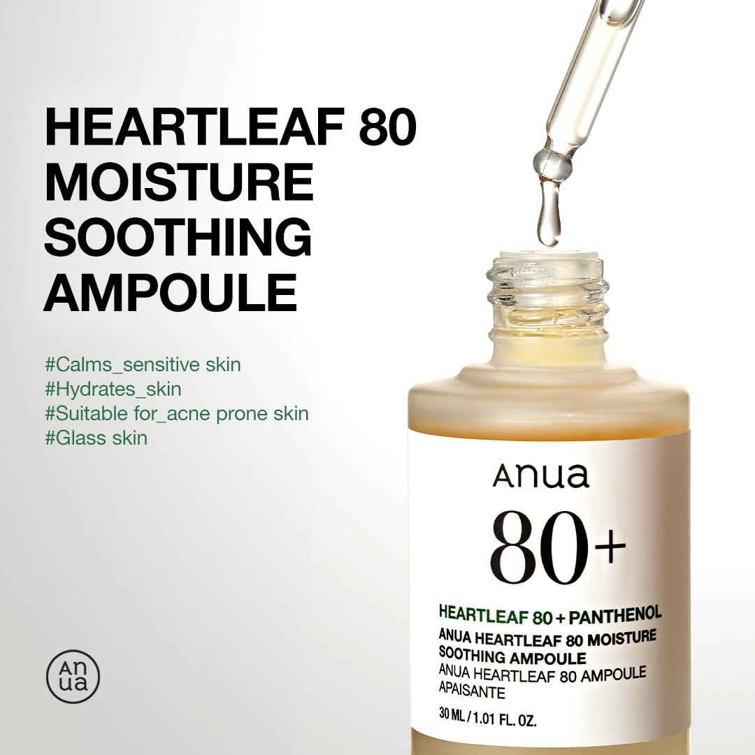Anua Heartleaf 80 Soothing Ampoule, Hydration Facial Serum for Glass Skin, Panthenol, Hyaluronic Acid, Non-Greasy, Gentle Formula, Lightweight Essence, Vegan, Korean Skin Care, 30ml/1.01 fl.oz - Image 3