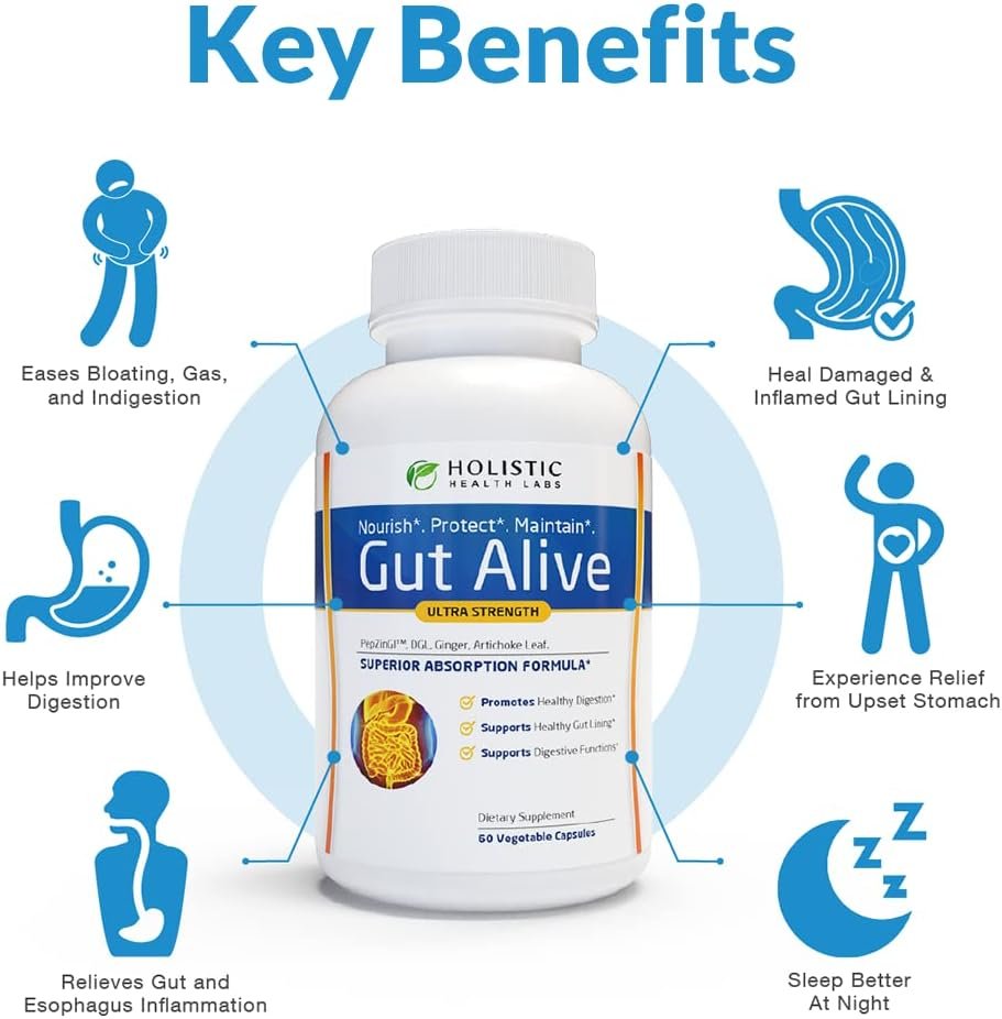 Gut Alive - All Natural Support to Fight IBS, Heartburn, Acid Indigestion, Acid Reflux, Bloating & Gas. Unique Formulation (60 Count (Pack of 1)) - Image 5