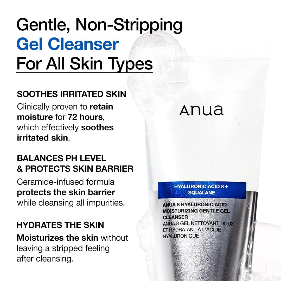 ANUA Moisturizing Gentle Gel Cleanser, Hyaluronic Acid, Squalane, Ceramide, Foaming Facial Korean Cleanser, pH Balance, Daily Hydrating Face Wash, Korean Skincare (150ml/5.07fl oz.) - Image 3