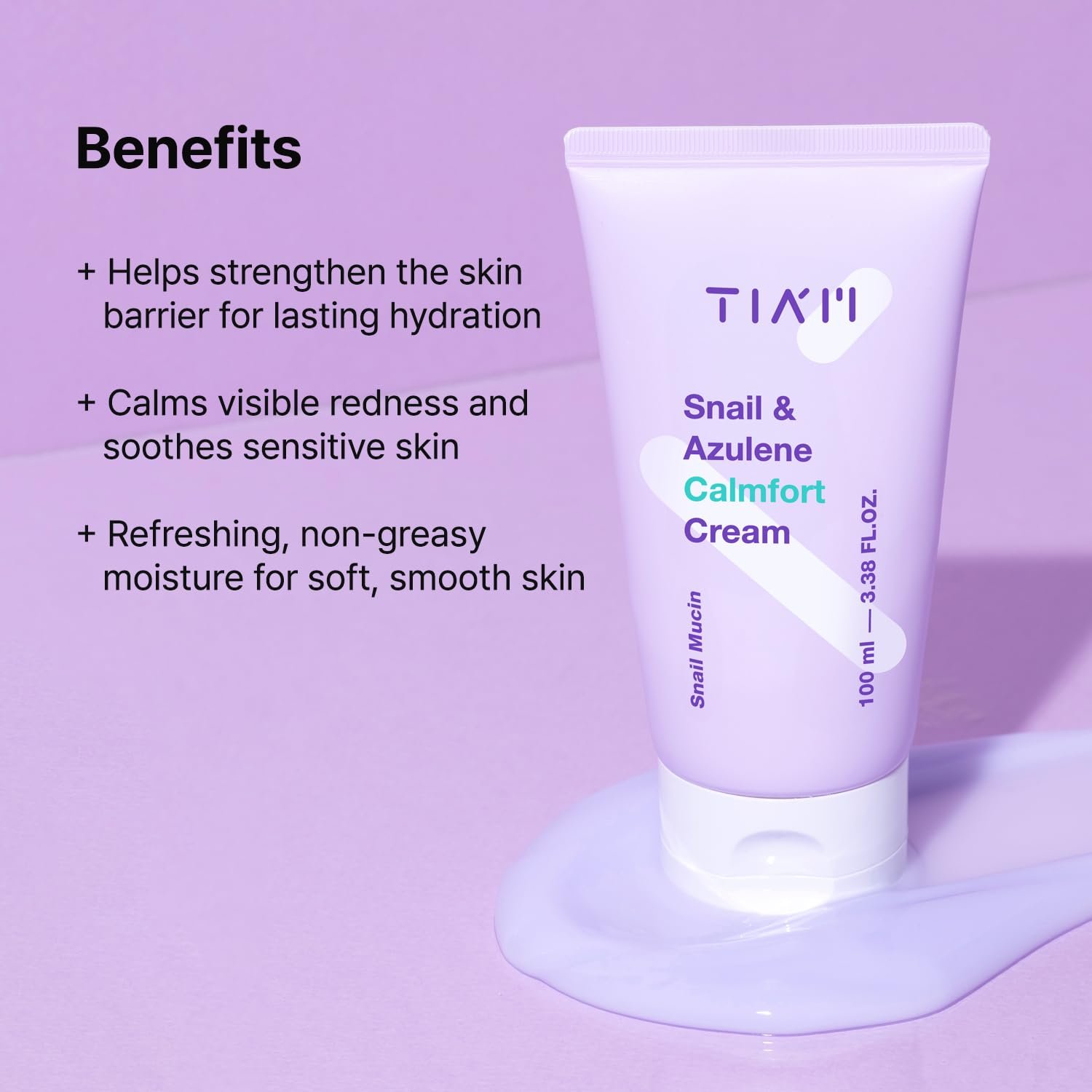 TIA'M Snail & Azulene Calmfort Cream, 3.38 fl oz, 92% Snail Mucin, Lightweight Calming & Moisturizing Cream for Soft, Glass Skin, Korean Skin Care, Day & Night Moisturizer Face Cream - Image 2