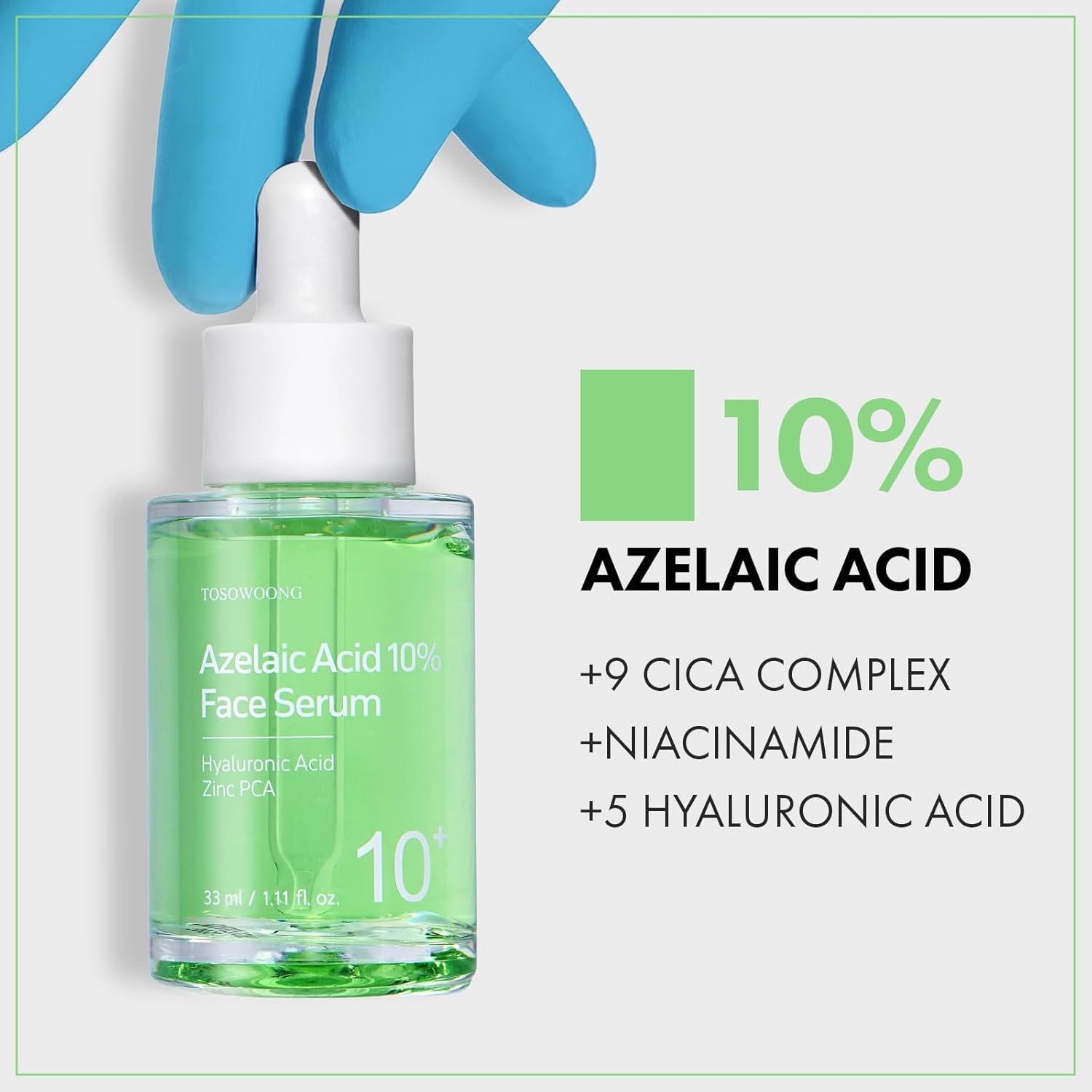 TOSOWOONG Azelaic Acid 10% Face Serum, Rosacea care, Redness Soothing and Blemish, Centella Asiatica for Acne-prone, Niacinamide, Hyaluronic Acid, Korean Skincare, Natural Color, 33 ml / 1.11 fl. oz. - Image 3