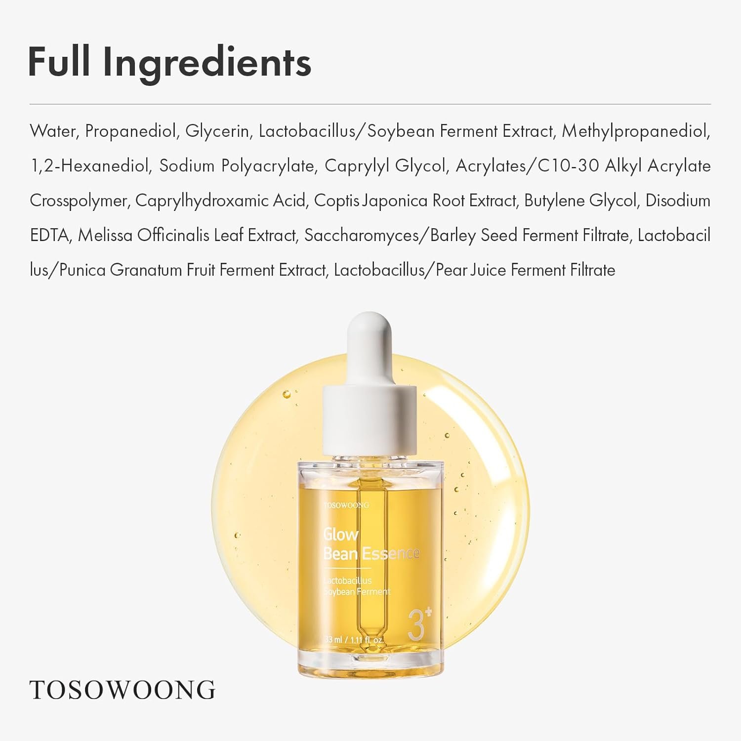 TOSOWOONG Glow Bean Essence, 31,025ppm Soybean Ferment Extract, Glass Skin, Exfoliating, Hydrating, Radiant, Moisturizer, Barrier, Face Serum, Korean Skin Care, 33ml / 1.11 fl. oz. - Image 3