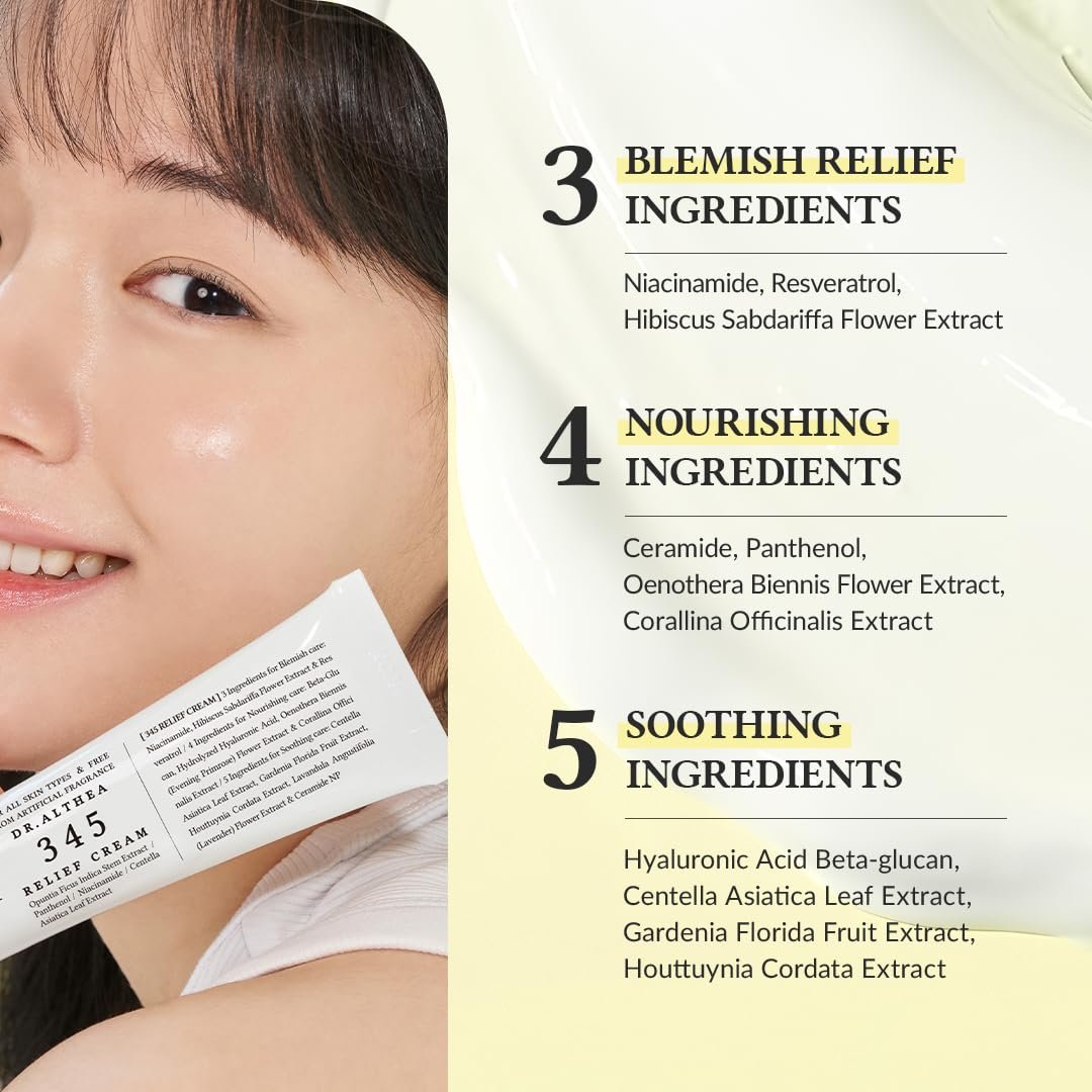 Dr.Althea 345 Relief Cream, Daily Face Moisturizer, Blemish Relief Care, Soothing Recovery & Moisture, Korean Vegan Skin Care for All Skin Types, 1.69 Fl Oz (Pack of 1) - Image 5