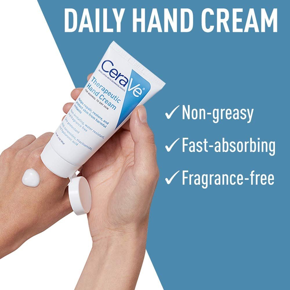 CeraVe Therapeutic Hand Cream for Dry Cracked Hands With Hyaluronic Acid and Niacinamide, Fragrance Free 3 Ounce - Image 2
