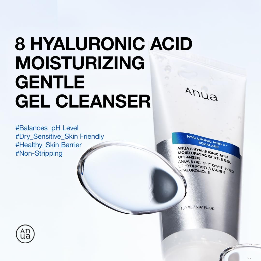 ANUA Moisturizing Gentle Gel Cleanser, Hyaluronic Acid, Squalane, Ceramide, Foaming Facial Korean Cleanser, pH Balance, Daily Hydrating Face Wash, Korean Skincare (150ml/5.07fl oz.) - Image 2