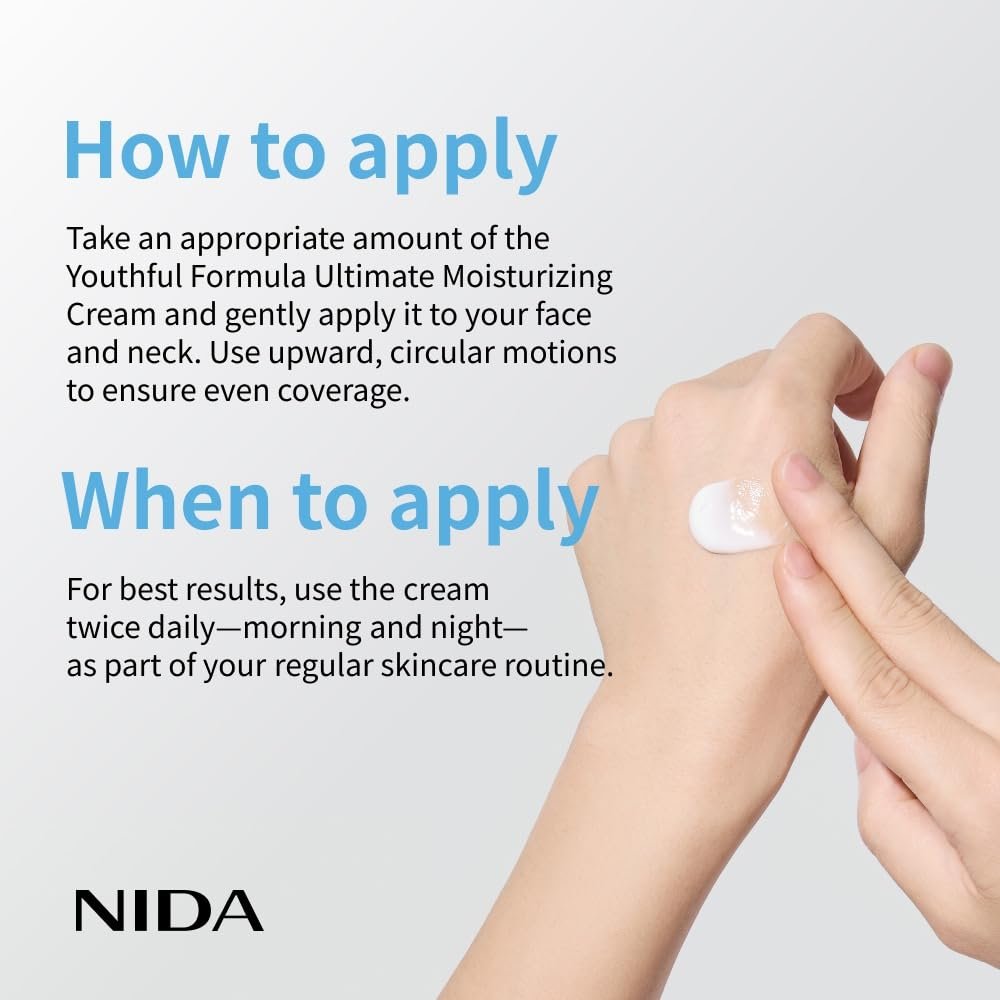 NIDA Youthful Formula™ Ultimate Moisturizing Cream | Centella Asiatica, Niacinamide, Hyaluronic Acid, Collagen | Wrinkles, Fine Lines, Dark Spots, Dry Skin, Redness | 3.38 fl. oz., 100ml (New Formula) - Image 3