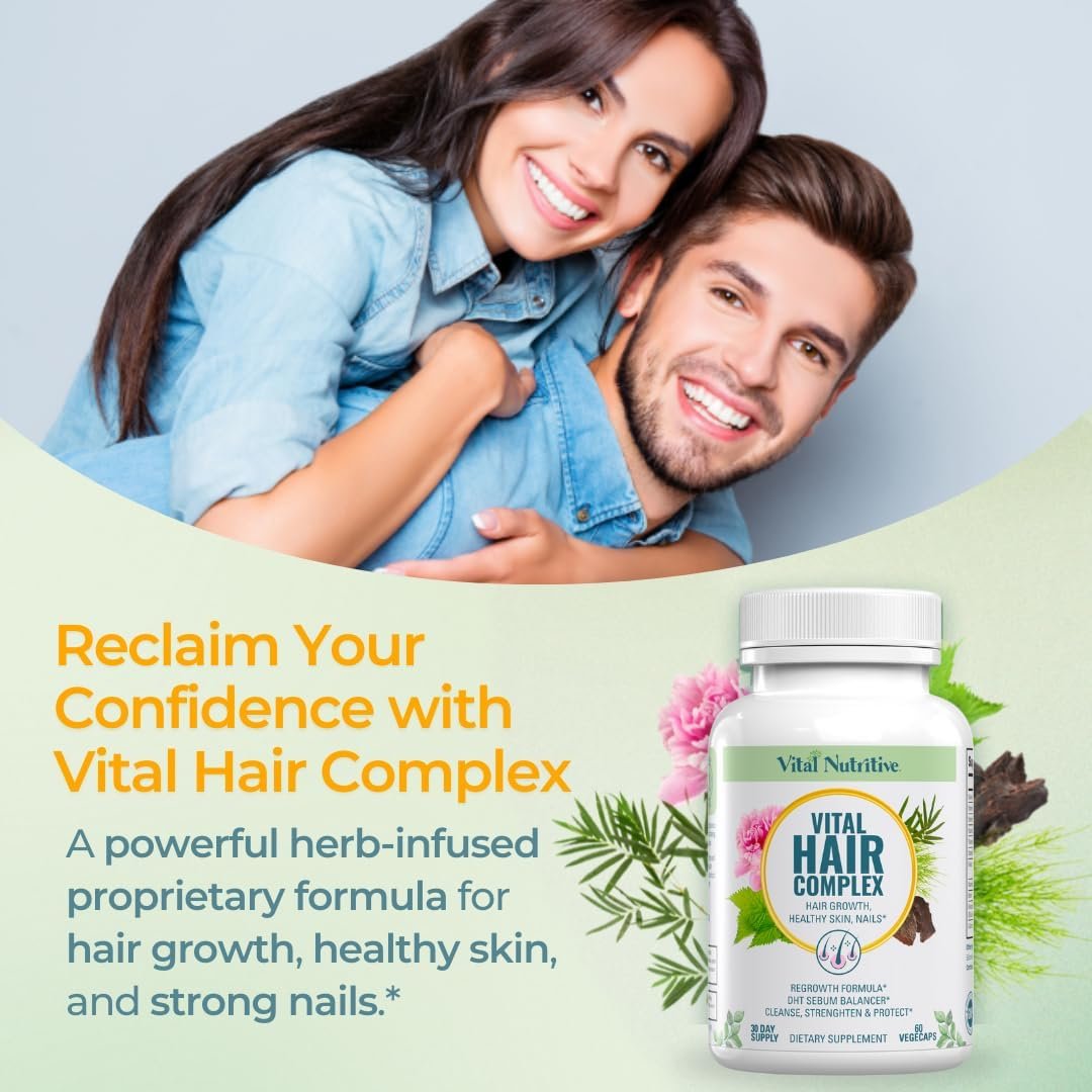 Vital Hair Complex – Biotin & Vitamin B Hair Vitamins for Women & Men – Supports Healthy Hair, Skin & Nails – Hormone-Free, Gluten-Free – Hair Supplement for Women & Men - Image 5