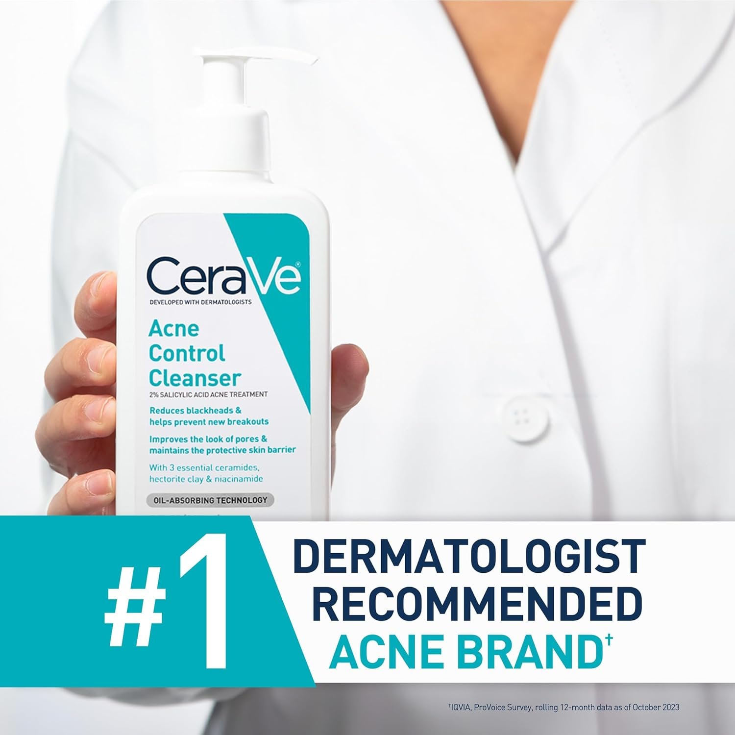 CeraVe Acne Control Cleanser, 2% Salicylic Acid Treatment Formulated With Niacinamide + Ceramides + Oil Absorbing Clay, Gentle Face Wash Helps Clear & Prevent Acne, Fragrance Free, 16 Ounce - Image 3