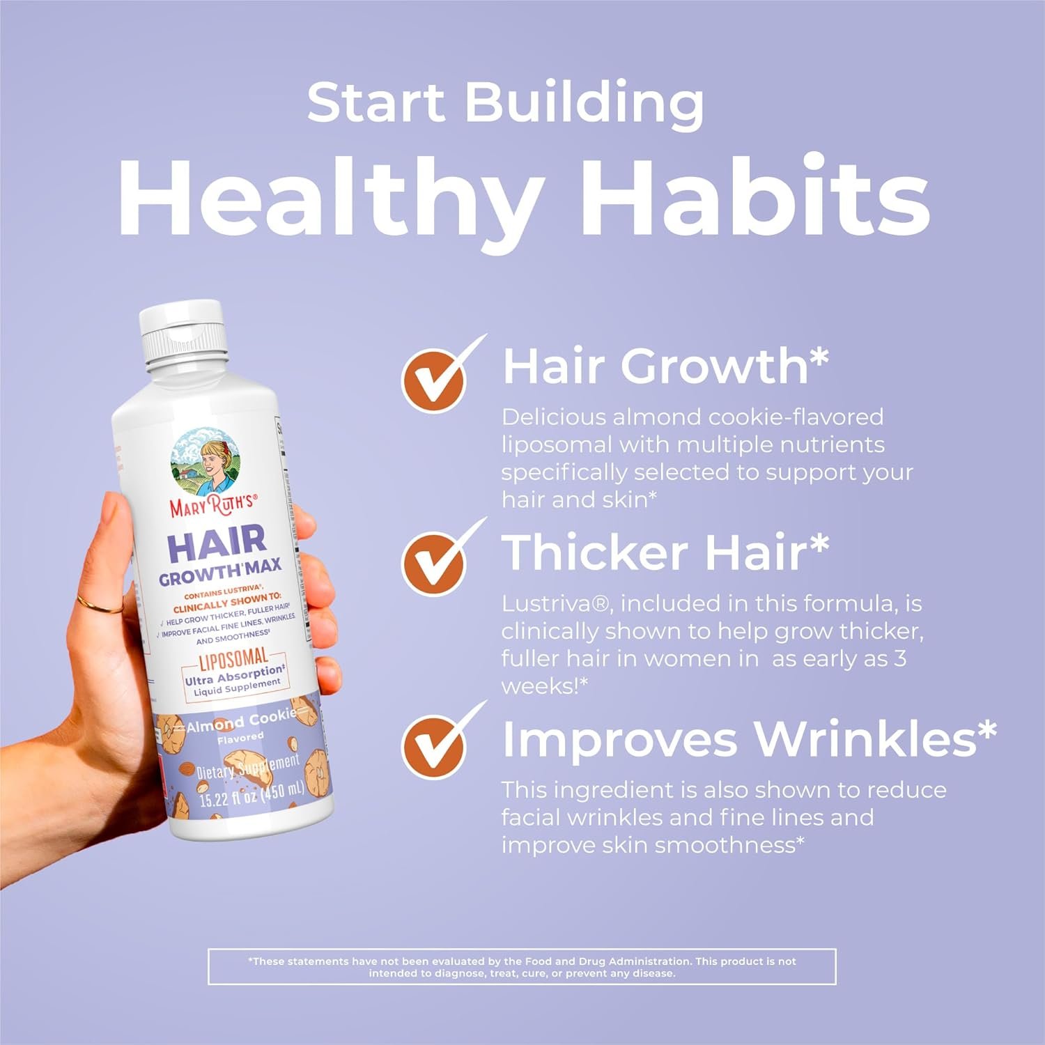 MaryRuth Organics Women's Hair Growth MAX Liposomal | with Lustriva® + Biotin 10000mcg + Pumpkin Seed Oil | Thicker Hair | Hair Care | Wrinkles, Fine Lines, Skin Care | Ages 18+ | 15.22 Fl Oz - Image 3