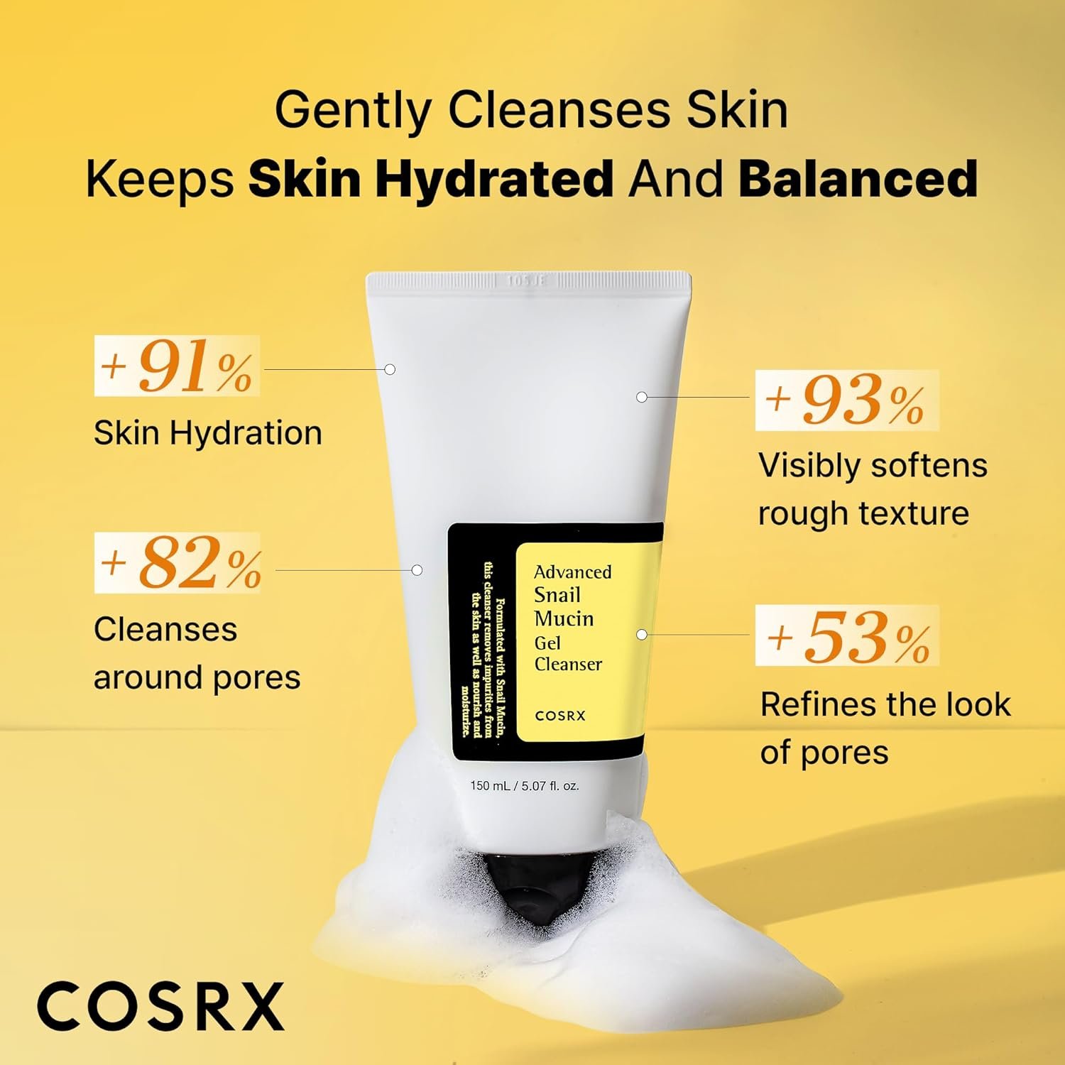 COSRX Advanced Snail Mucin Gel Cleanser, 5.07 Fl Oz / 150 mL, Rich Daily Deep Cleansing Gel for Dry & Sensitive Skin, Korean Skin Care, Not Tested on Animals, No Parabens, Stocking Stuffers - Image 4