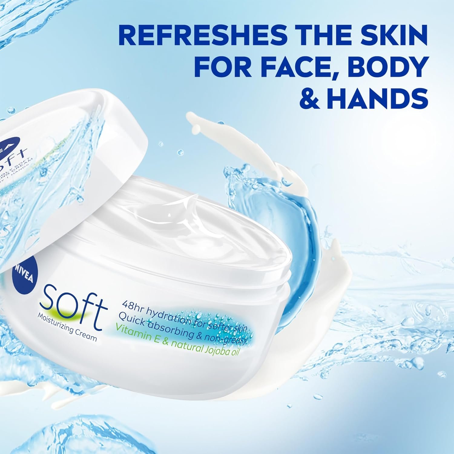 NIVEA Soft Refreshingly Soft Moisturizing Cream, Lightweight Body Moisturizer for Face, Body and Hands, Body Cream Enriched with Jojoba Oil and Vitamin E, 16 Oz Jar - Image 4