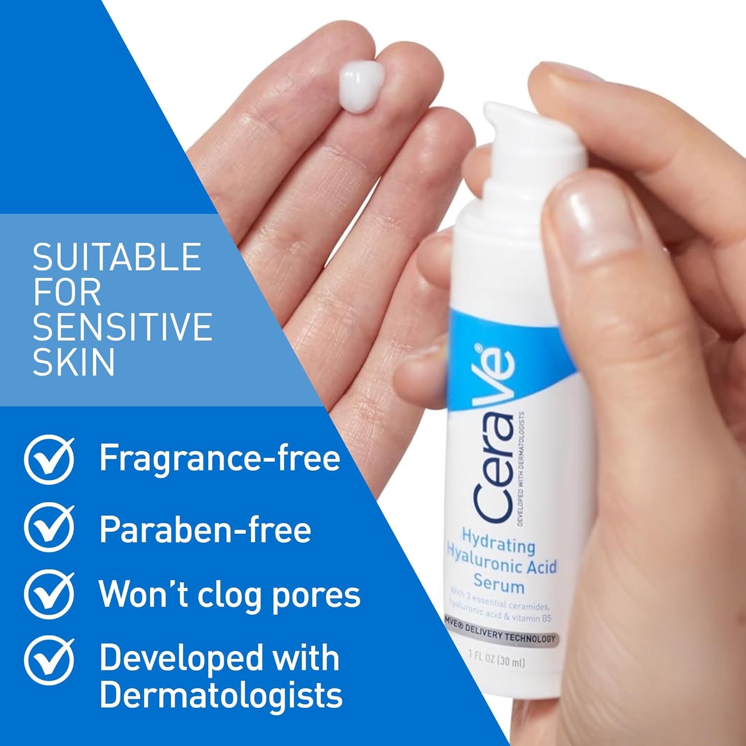 Cerave Hyaluronic Acid Serum for Face with Vitamin B5 and Ceramides, Hydrating Face Serum for Dry Skin, Fragrance Free, 1 Ounce - Image 4