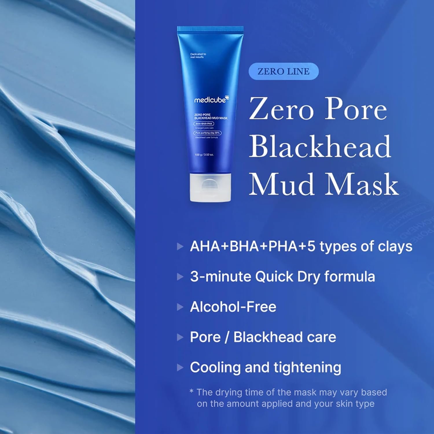 Medicube Zero Pore Blackhead Mud Facial Mask - Skin Cooling & Pore Tightening - 3 Minute Quick Dry Formula with AHA, BHA, PHA, and Pore-Purifying Clay - Korean Mud Mask 3.52 oz - Image 3