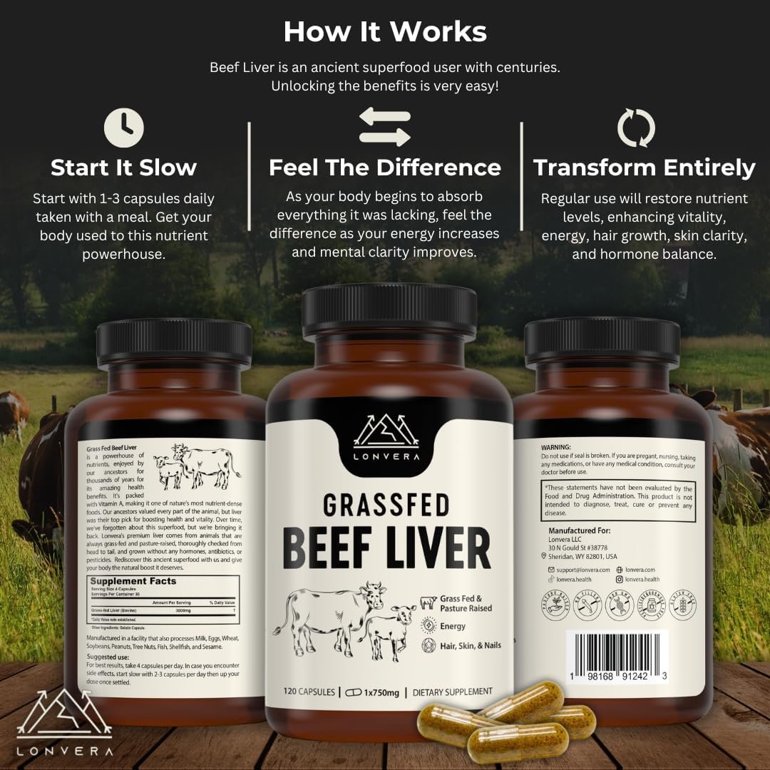 Grass Fed Beef Liver Supplement – 3000mg Freeze Dried Desiccated Organs – Nutrient Source for Joints, Bones, Hair, Skin, Nails & Daily Energy – 120 Pasture-Raised Capsules - Image 5