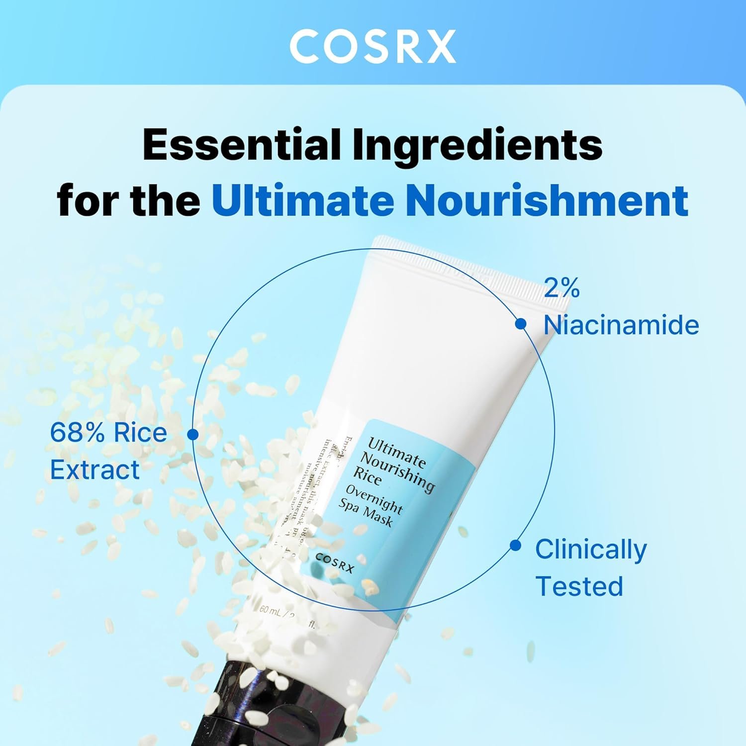 COSRX Ultimate Nourishing Rice Overnight Spa Mask, 60ml / 2.02 fl.oz | Rice Extract 68% and Niacinamide 2%, Korean Skin Care, Stocking Stuffers, Holiday Gifts, Gifts for Women - Image 2
