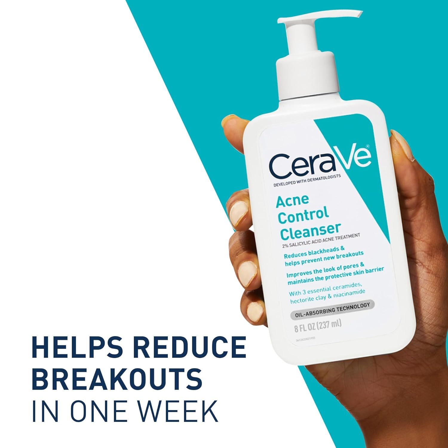 CeraVe Acne Control Cleanser, 2% Salicylic Acid Treatment Formulated With Niacinamide + Ceramides + Oil Absorbing Clay, Gentle Face Wash Helps Clear & Prevent Acne, Fragrance Free, 16 Ounce - Image 2