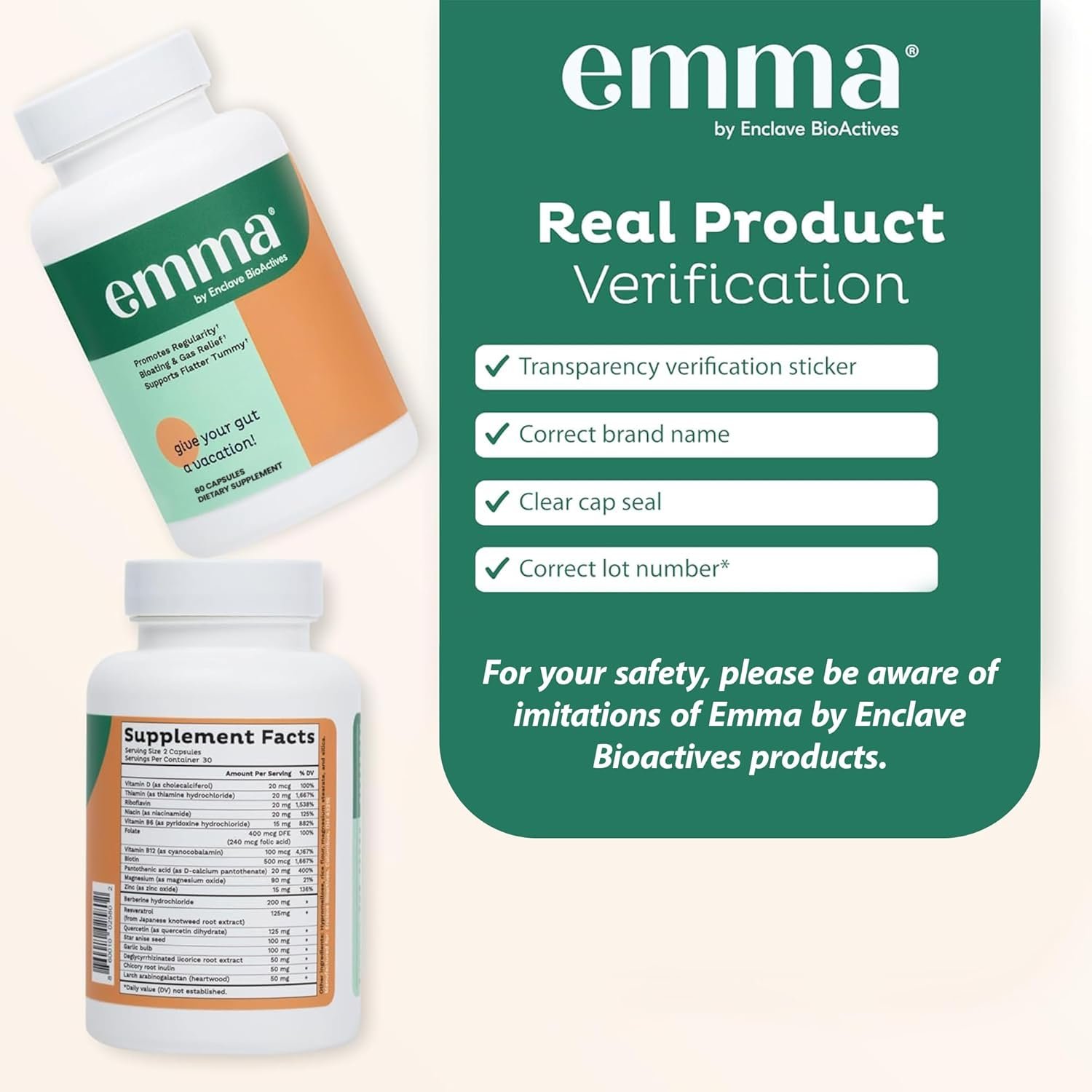 Emma Gut Health Doctors Endorsed Supplement - 60 Capsules - Relief from Gas and Bloating, Repairs Leaky Gut with Magnesium, Berberine, Vitamin D, Quercetin & More - Gut Health & Colon Cleanse Formula - Image 3