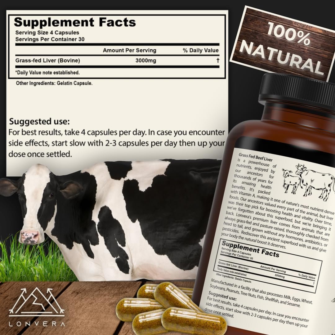 Grass Fed Beef Liver Supplement – 3000mg Freeze Dried Desiccated Organs – Nutrient Source for Joints, Bones, Hair, Skin, Nails & Daily Energy – 120 Pasture-Raised Capsules - Image 3