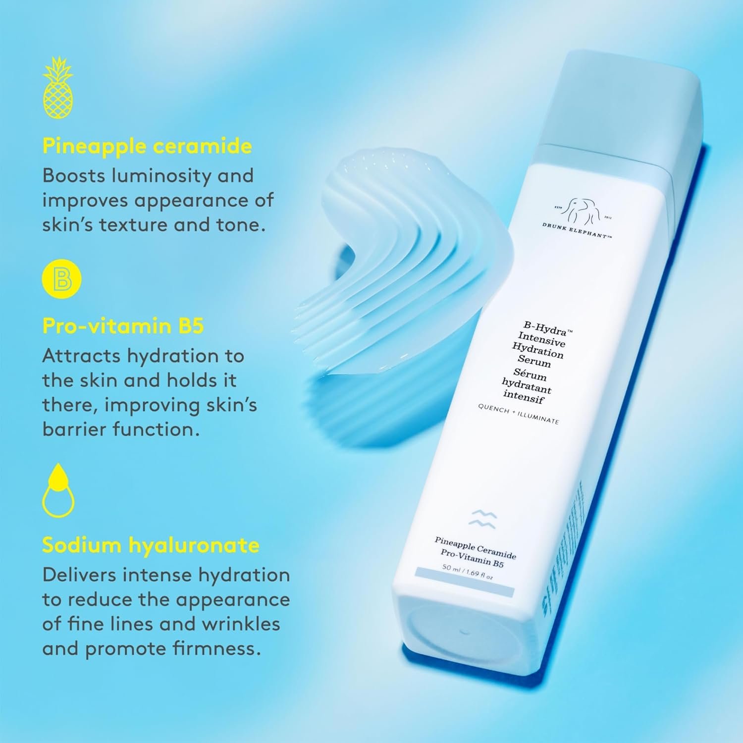 Drunk Elephant B-Hydra Hydration Serum - 50 ml/1.69 fl oz - Hydrating Vitamin B Serum - Clean Clinical Skincare - Cruelty-Free - Dermatologist-Tested - Free of Essential Oils, Silicones, and Fragrance - Image 3