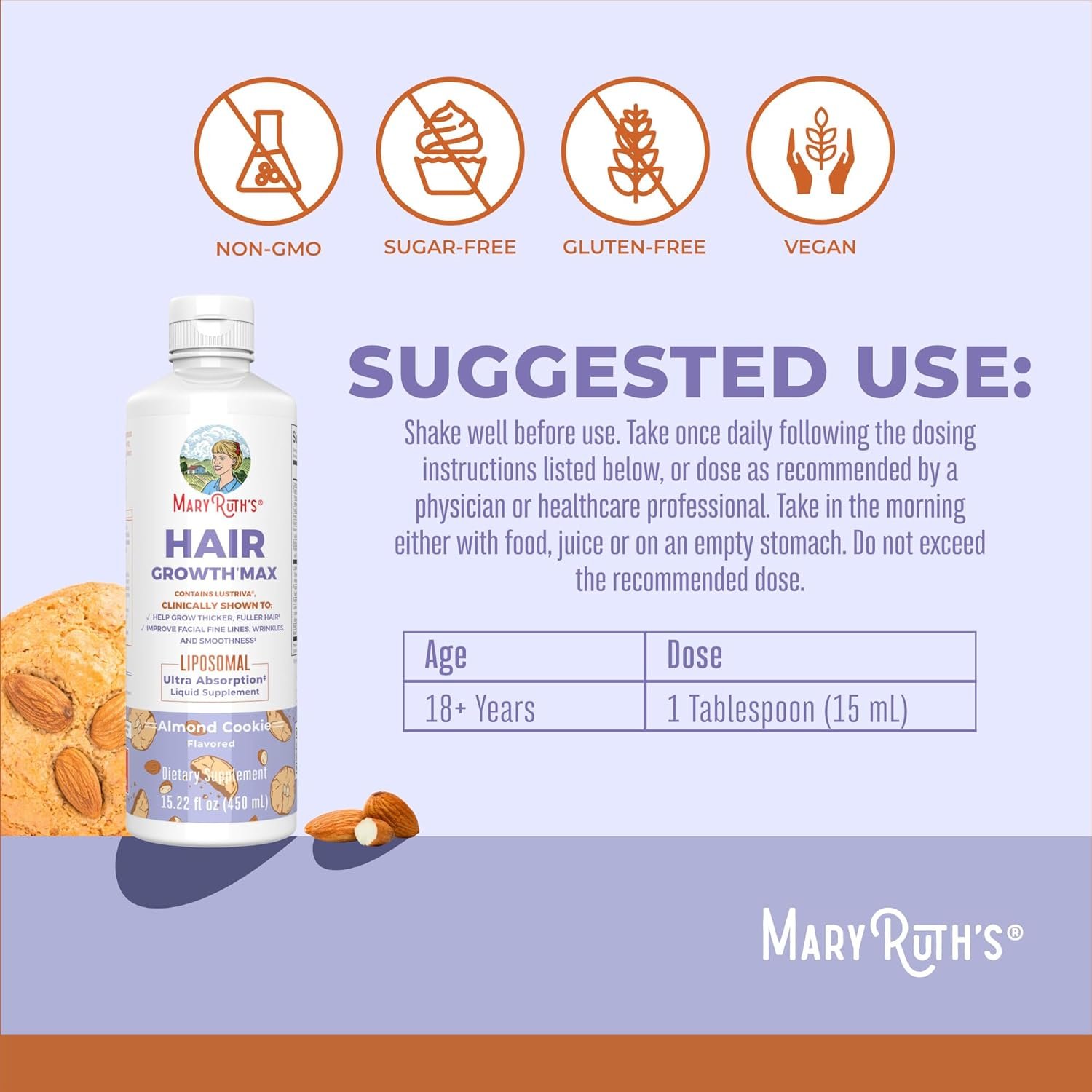 MaryRuth Organics Women's Hair Growth MAX Liposomal | with Lustriva® + Biotin 10000mcg + Pumpkin Seed Oil | Thicker Hair | Hair Care | Wrinkles, Fine Lines, Skin Care | Ages 18+ | 15.22 Fl Oz - Image 5