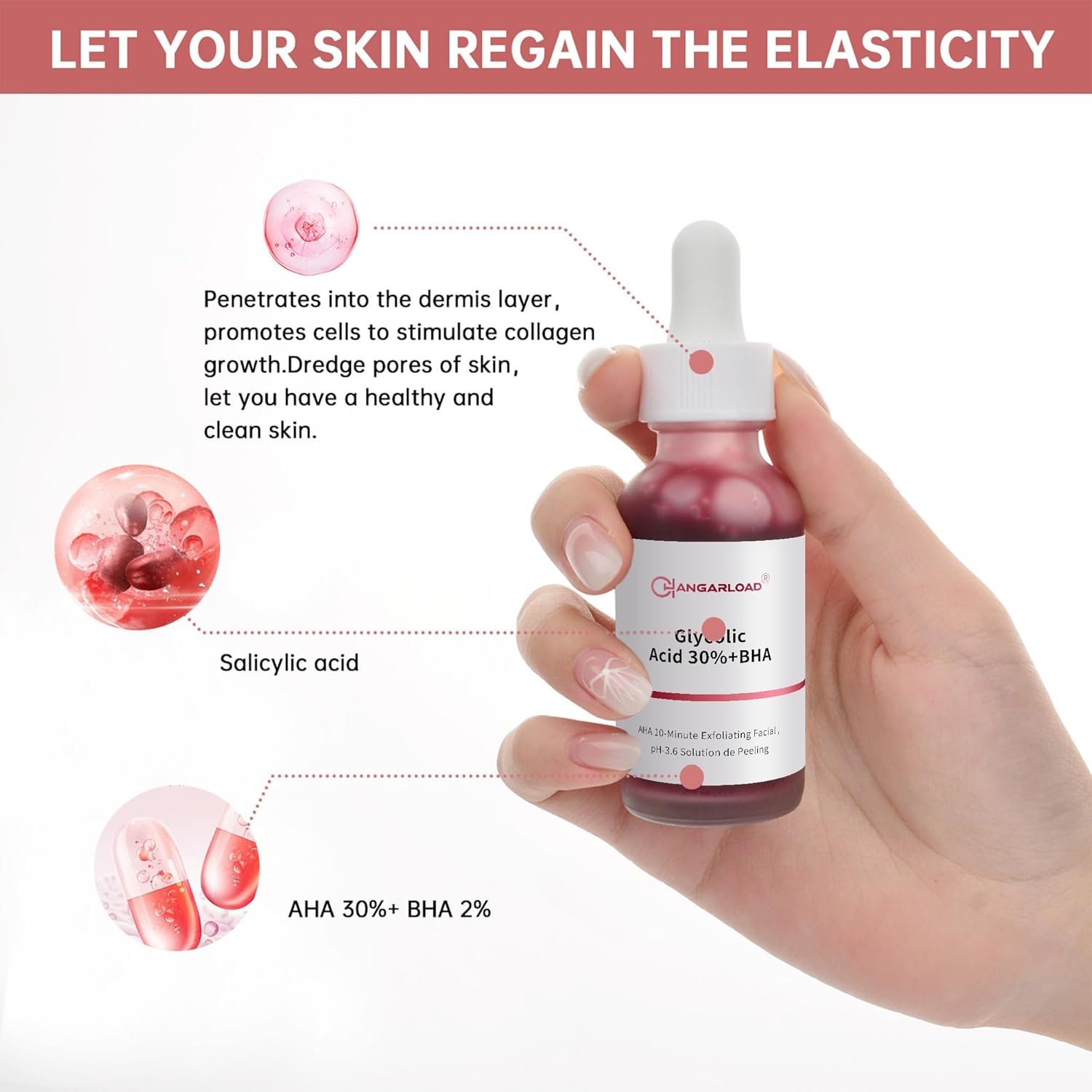 AHA 30% + BHA 2% Peeling Solution 30ml/1oz, Exfoliating Facial Serum, Chemical Peel For Face Serum Glycolic Acid - Image 3