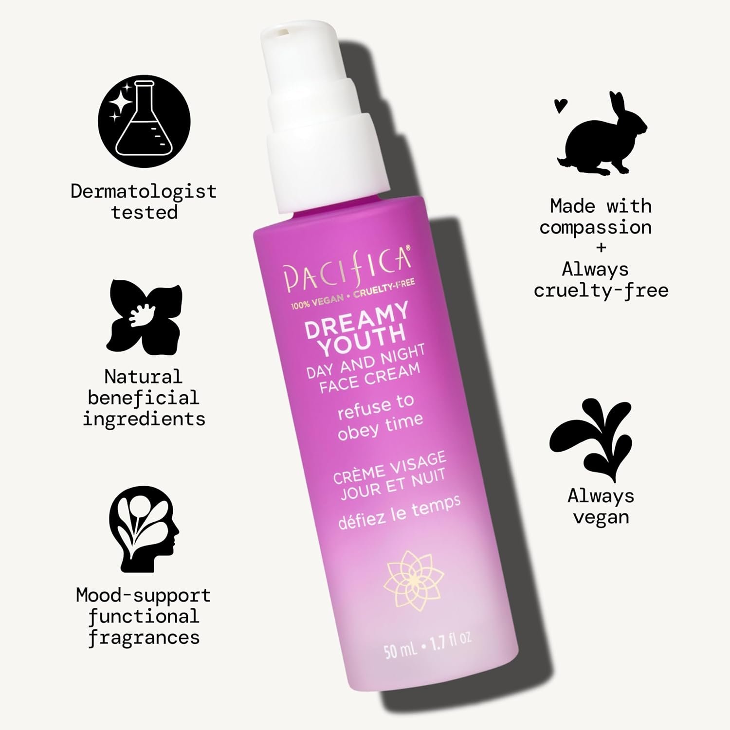Pacifica Face Moisturizer Lotion - Dreamy Youth Day & Night Face Cream, Daily Skincare, Grapeseed Oil, Peptides, Hydrating, Facial Lotion, Skincare, For Dry Skin, Vegan, 1.7 fl oz (1 Count) - Image 5