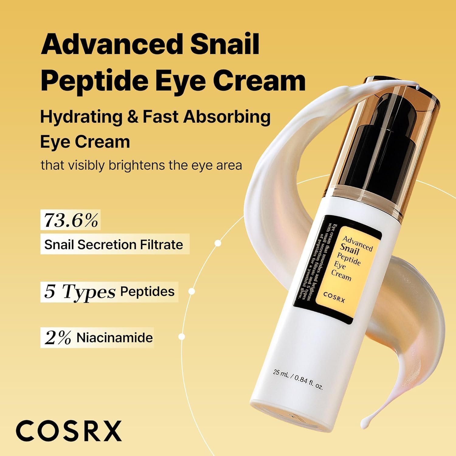 COSRX Snail Mucin Peptide Under Eye Cream, 0.84 fl oz, 73.7% Snail Mucin and Niacinamide, Eye Care, Eye Cream Anti Aging, Dark Circles, Korean Skin Care, Stocking Stuffers for Women - Image 2