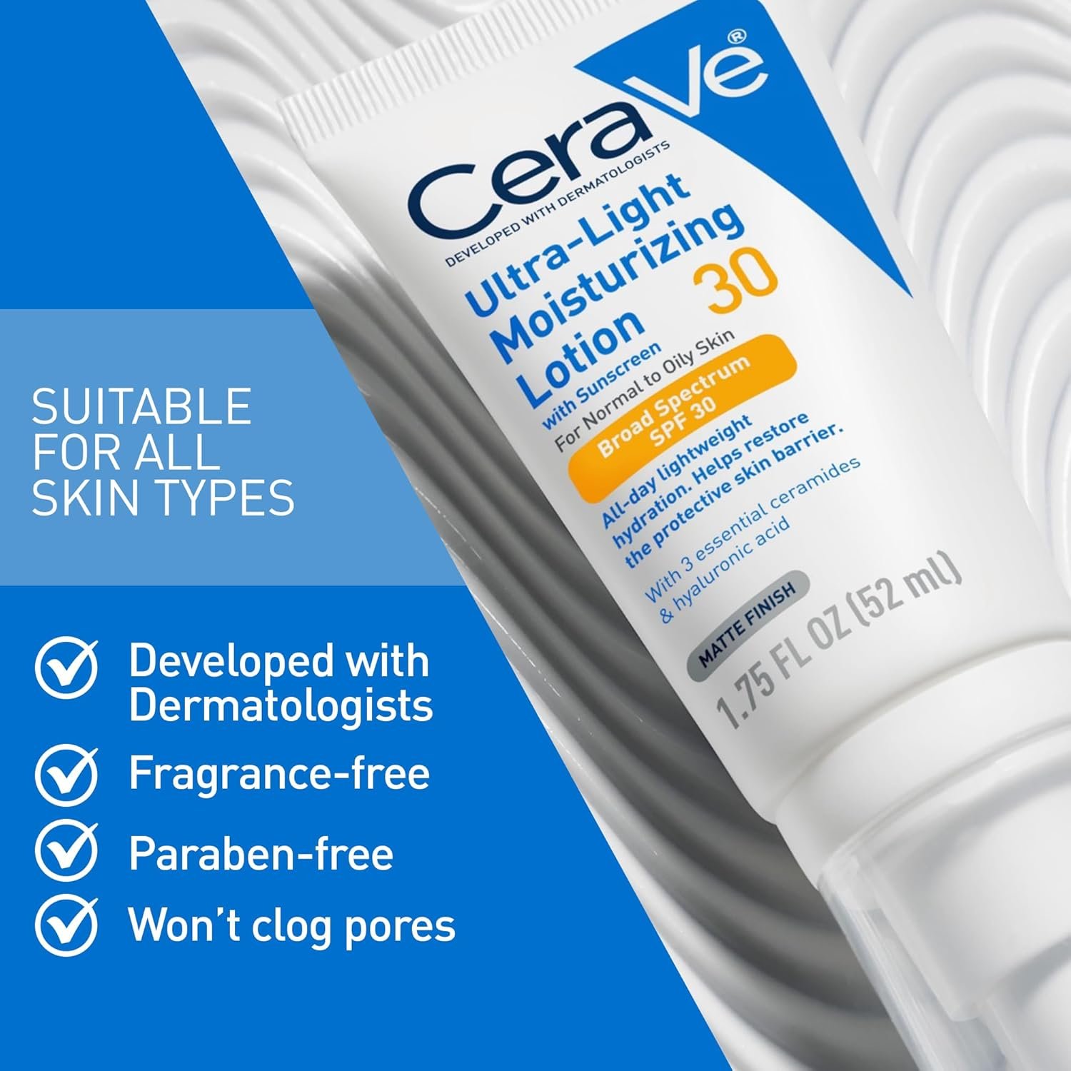 CeraVe Ultra-Light Moisturizing Lotion With SPF 30, Daily Face Moisturizer with SPF, Formulated with Hyaluronic Acid & Ceramides, Broad Spectrum SPF, Oil Free, Matte Finish, 1.7 Ounce - Image 4