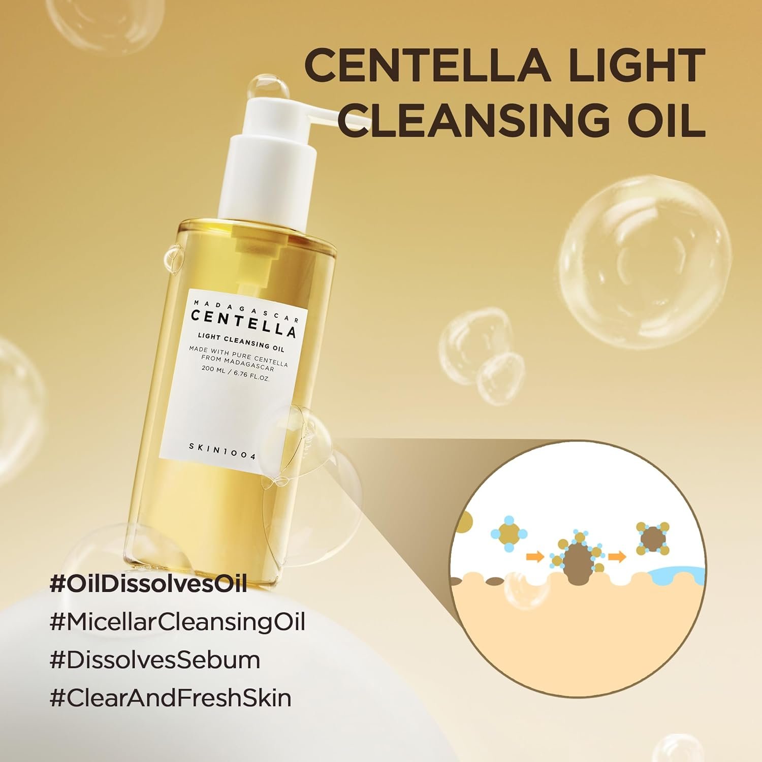 SKIN1004 Madagascar Centella Light Cleansing Oil 6.76 fl.oz, 200ml | Gentle Oil Cleanser for Face, Korean Facial Cleanser, Double Cleansing - Image 3
