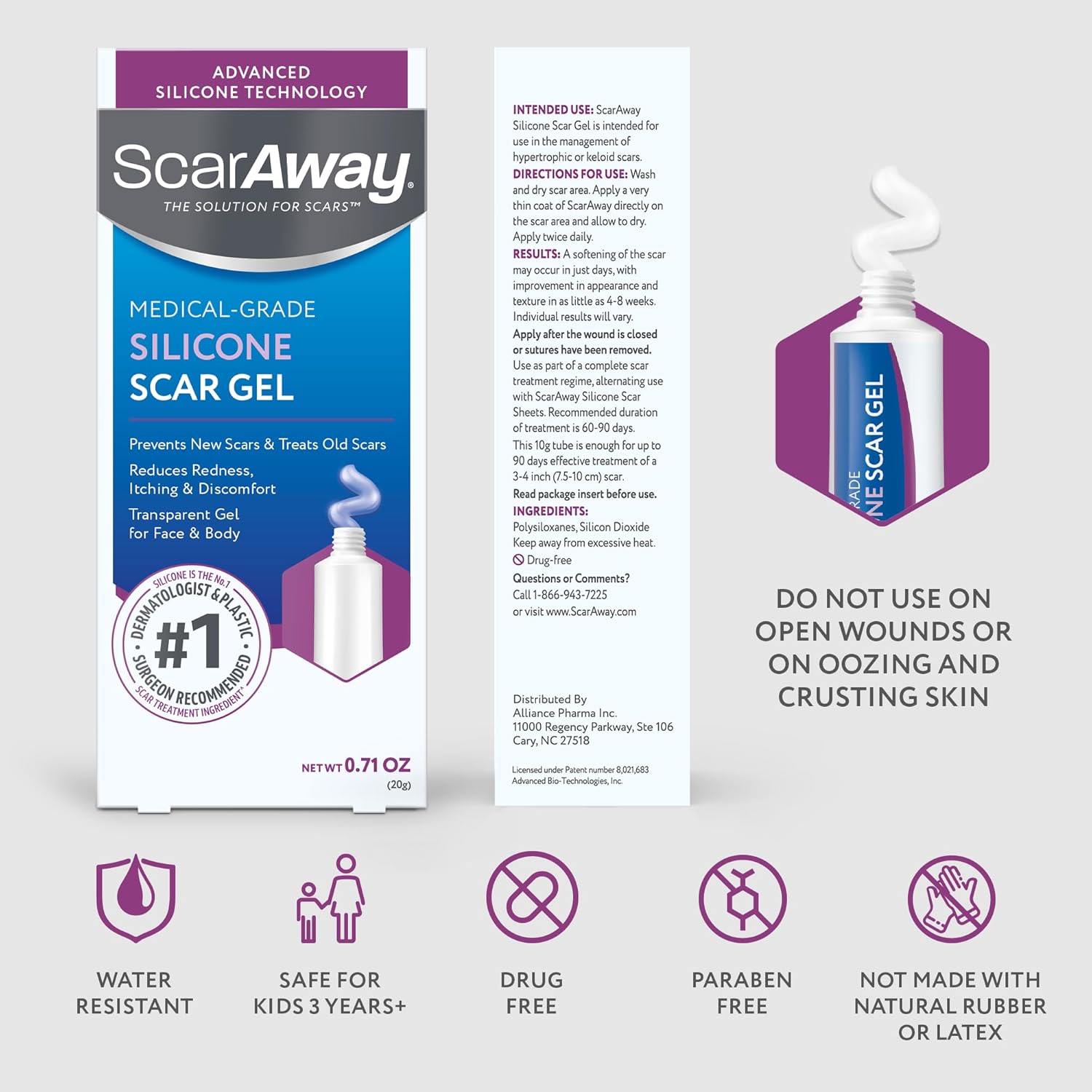 ScarAway Silicone Scar Gel, Helps Improve Size, Color & Texture of Hypertrophic & Keloid Scars from Injury, Burns & Surgery, Water Resistant, 10g (0.35 Oz) - Image 2