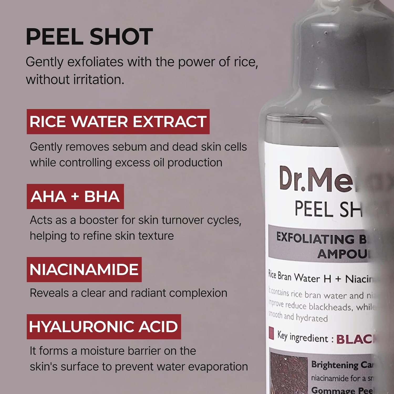 Dr.Melaxin Peel Shot Glow Rice Peeling Ampoule 80ml Daily Soft Exfoliating Face and Body Scrub Dead Skin Cells Blackhead Remover for All Skin Types korean skin care - Image 4