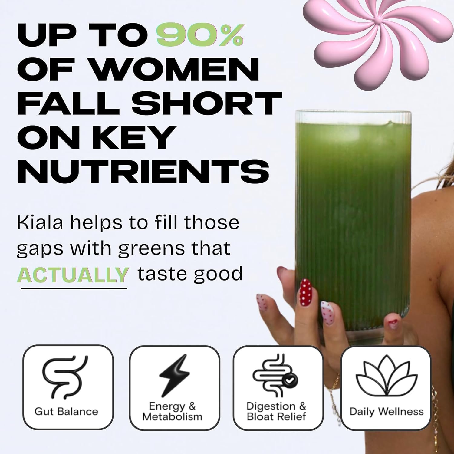 Kiala Nutrition Super Greens, Organic Greens Powder with Spirulina & Chlorella for Digestion, Gut Health, Immunity, Energy, Gluten Free, Vegan, Sugar Free, Spectra Blend, Watermelon Slush, 30 Servings - Image 3
