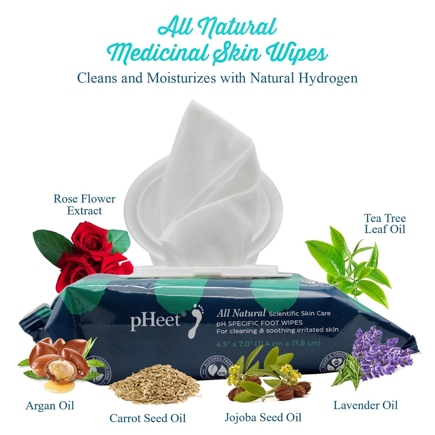 pHeet® Foot Wipes All-Natural Antifungal & Antibacterial Formula, Cleanses, Moisturizes, Prevents & Kills Athletes Foot, Toenail & Foot Fungus, Odor & Improves Dry, Cracked, Flaky & Diabetic Skin 72ct - Image 2