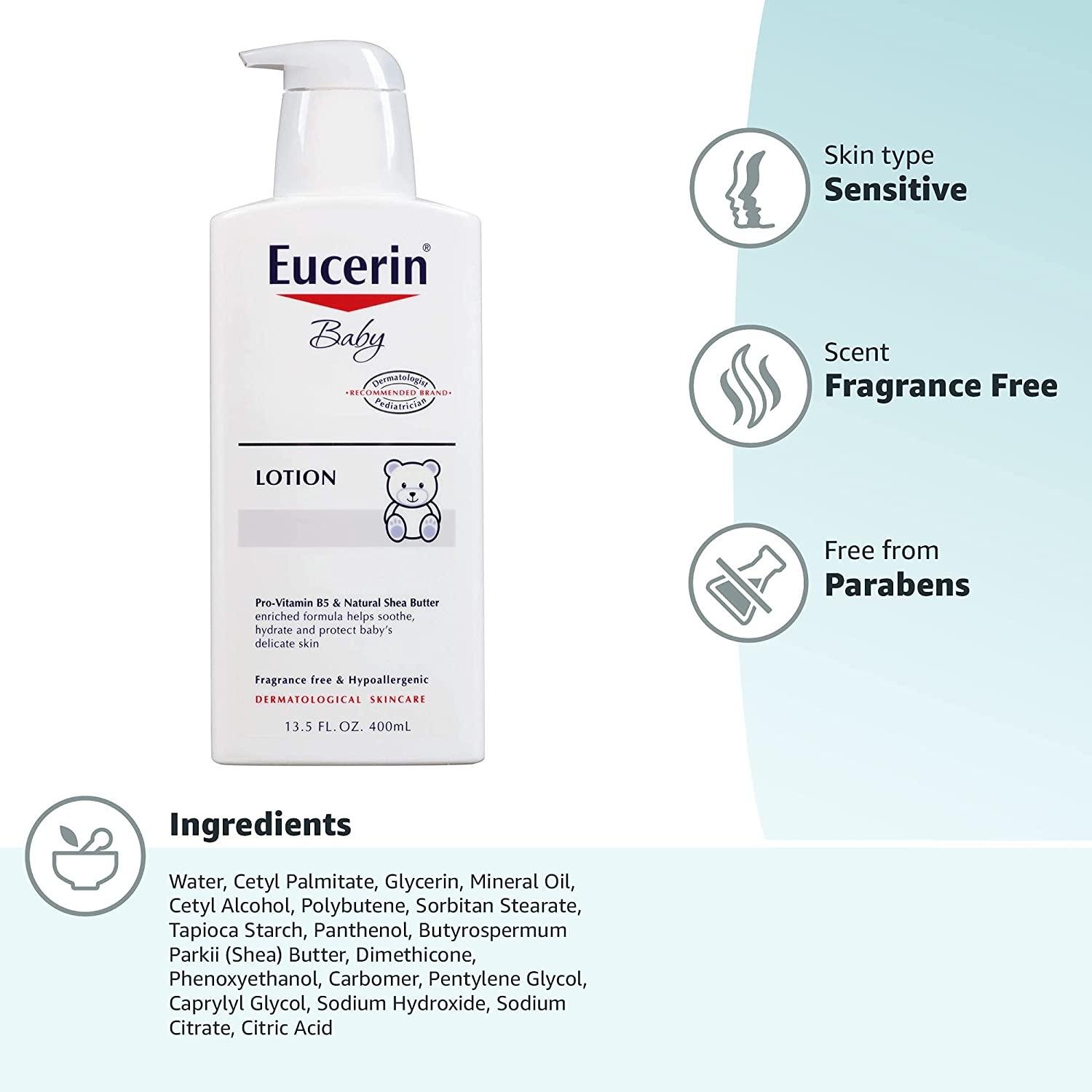 Eucerin Baby Body Lotion, Hypoallergenic and Fragrance Free Baby Lotion with Pro-Vitamin B5 and Shea Butter, 13.5 Fl Oz Bottle - Image 3