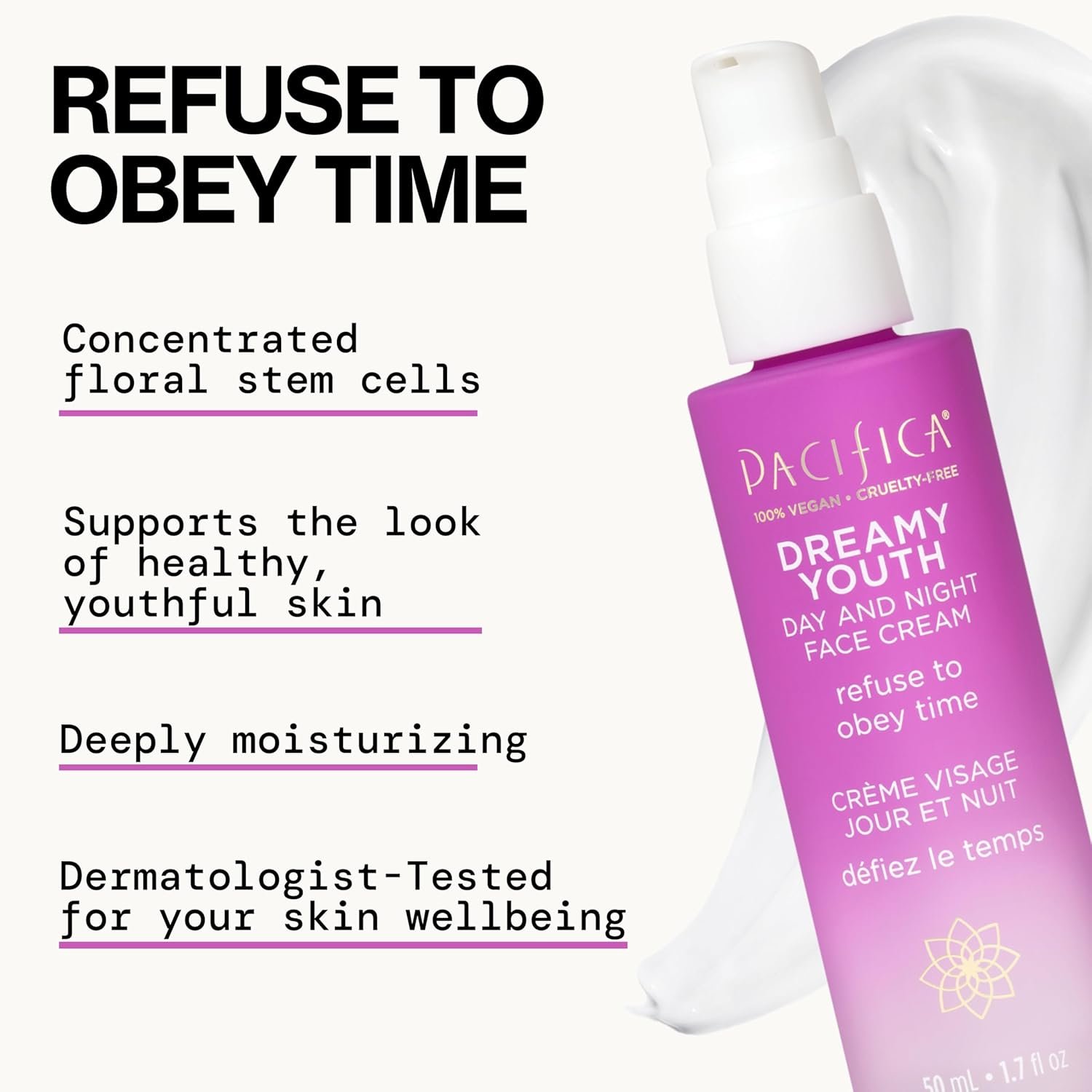 Pacifica Face Moisturizer Lotion - Dreamy Youth Day & Night Face Cream, Daily Skincare, Grapeseed Oil, Peptides, Hydrating, Facial Lotion, Skincare, For Dry Skin, Vegan, 1.7 fl oz (1 Count) - Image 2