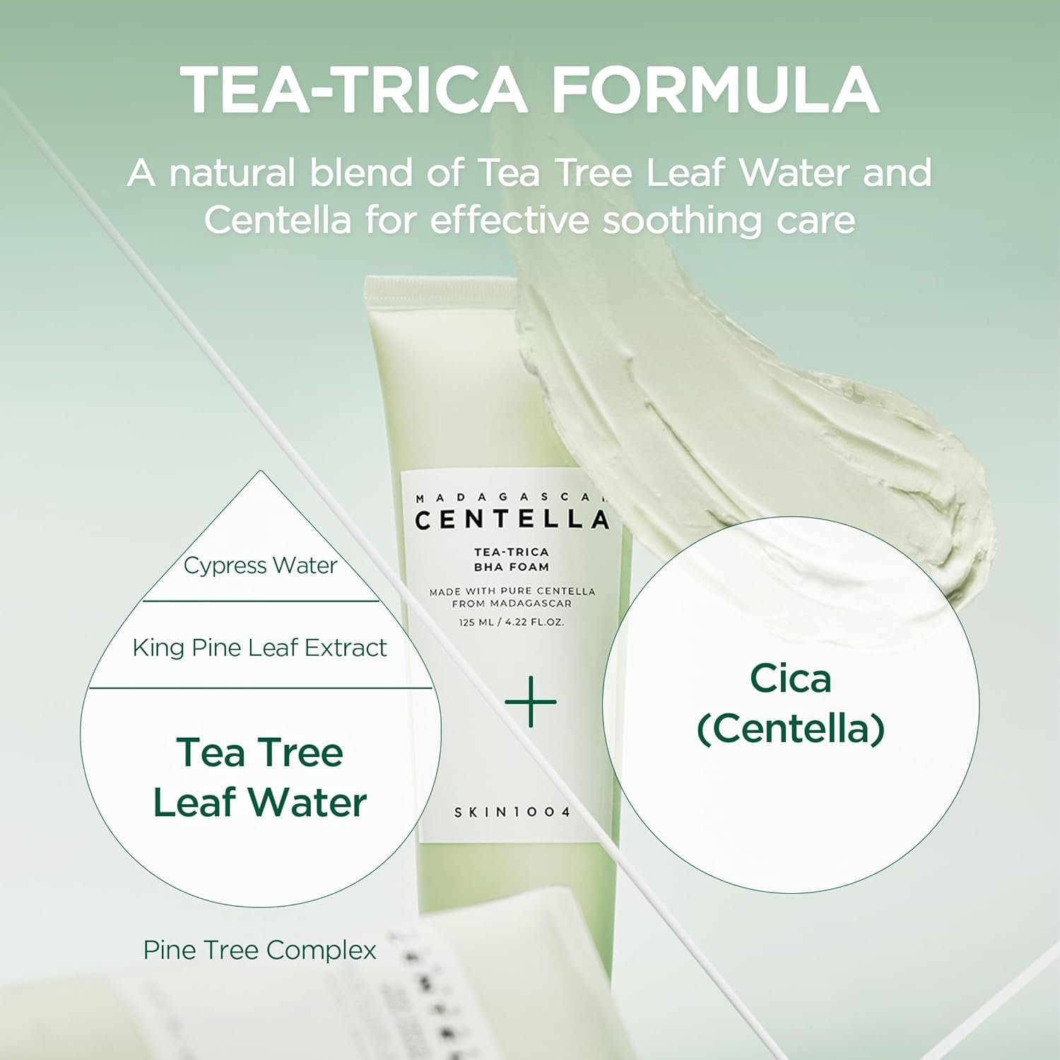 SKIN1004 Tea-Trica BHA Foam 4.22 fl.oz, 125ml, Makeup Remover, Korean Face Cleanser with Centella Asiatica & Tea Tree, Gentle Facial Foam Cleanser for Oil Control and Refreshing Skin, Korean Skin Care - Image 5