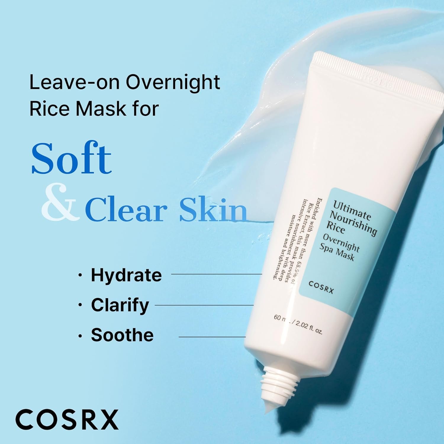 COSRX Ultimate Nourishing Rice Overnight Spa Mask, 60ml / 2.02 fl.oz | Rice Extract 68% and Niacinamide 2%, Korean Skin Care, Stocking Stuffers, Holiday Gifts, Gifts for Women - Image 5