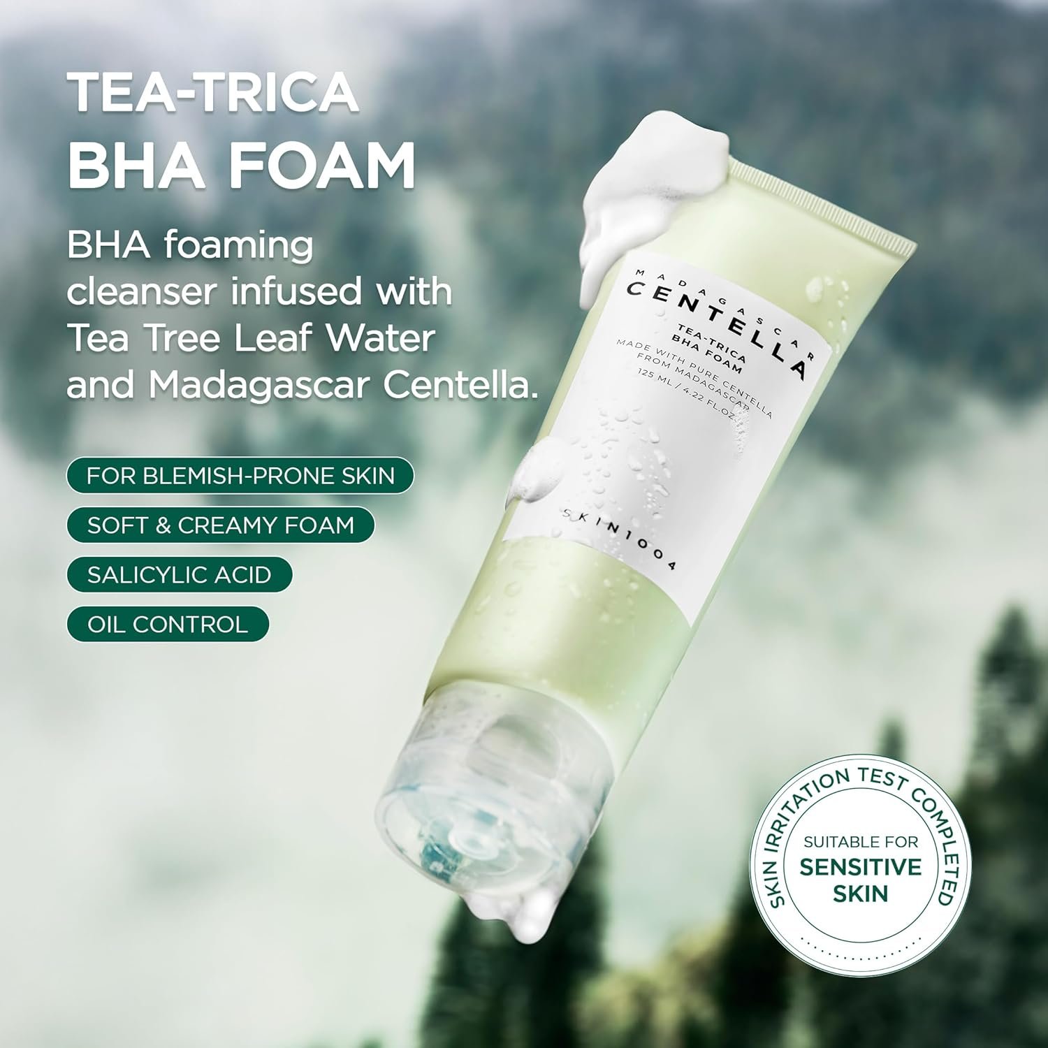 SKIN1004 Tea-Trica BHA Foam 4.22 fl.oz, 125ml, Makeup Remover, Korean Face Cleanser with Centella Asiatica & Tea Tree, Gentle Facial Foam Cleanser for Oil Control and Refreshing Skin, Korean Skin Care - Image 4