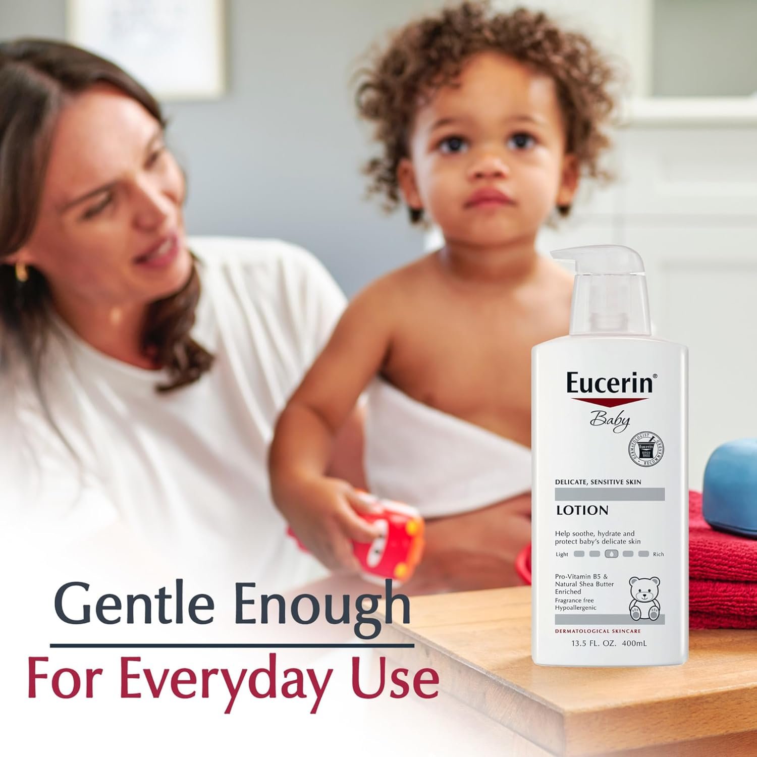 Eucerin Baby Body Lotion, Hypoallergenic and Fragrance Free Baby Lotion with Pro-Vitamin B5 and Shea Butter, 13.5 Fl Oz Bottle - Image 4