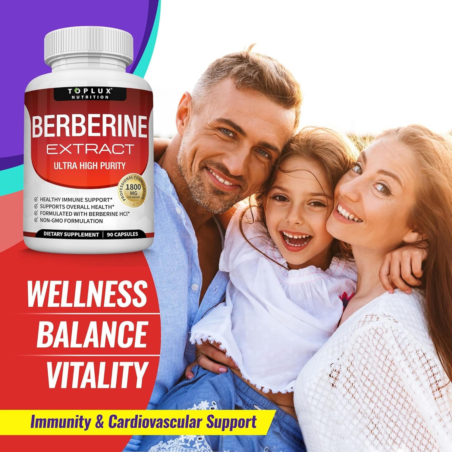 Toplux Berberine Supplement 1800mg - Berberine HCL 97% Tested Ultra High Purity Premium Berberine Extract to Support Overall Health, High Potency Berberine Plus Non-GMO Vegan Men Women, 90 Capsules - Image 5