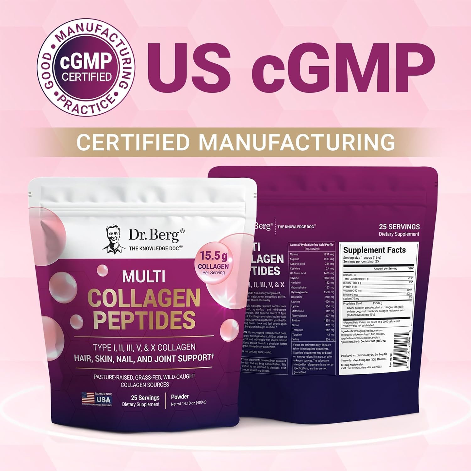 Dr. Berg Multi Collagen Peptides Powder Types I, II, III, V, X - Unflavored Collagen Powder w/ 14 g of Protein - Grass-Fed, Pasture-Raised & Wild-Caught Collagen Sources - 25 Servings - Image 5