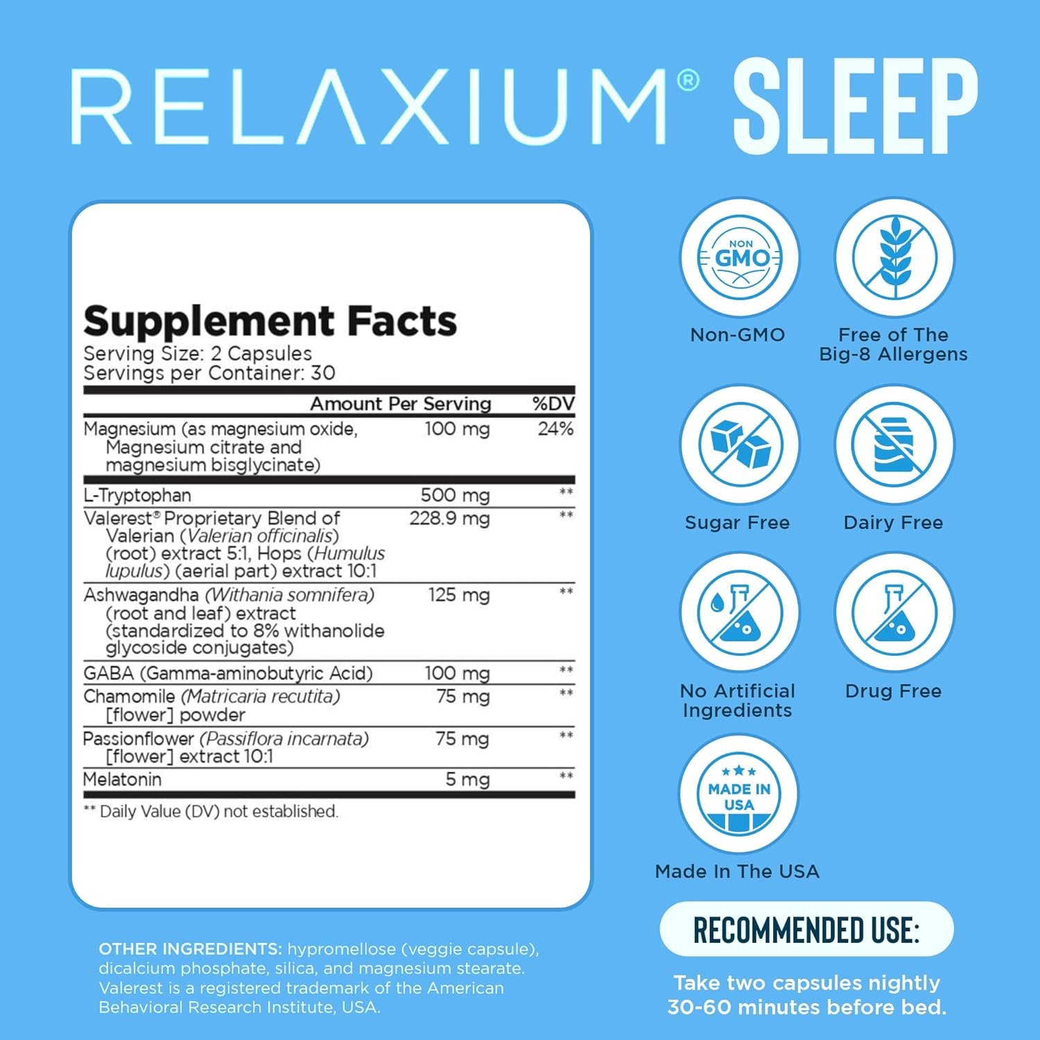 Relaxium Sleep Aid for Adults, Melatonin 5mg with Magnesium Glycinate, Sleep-Promoting Valerest & Ashwagandha, Non-Habit Forming Sleep Supplement, 60 Capsules, 30-Day Supply - Image 4