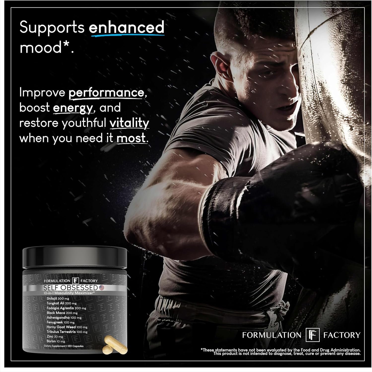 Formulation Factory Self Obsessed 10 in 1 Masculinity Maximizer Supplement, Shilajit for Men, Tongkat Ali, Ashwaganda, Fenugreek Muscle Growth, Energy, Drive, Strength, Recovery 2 Month (Pack of 1) - Image 3
