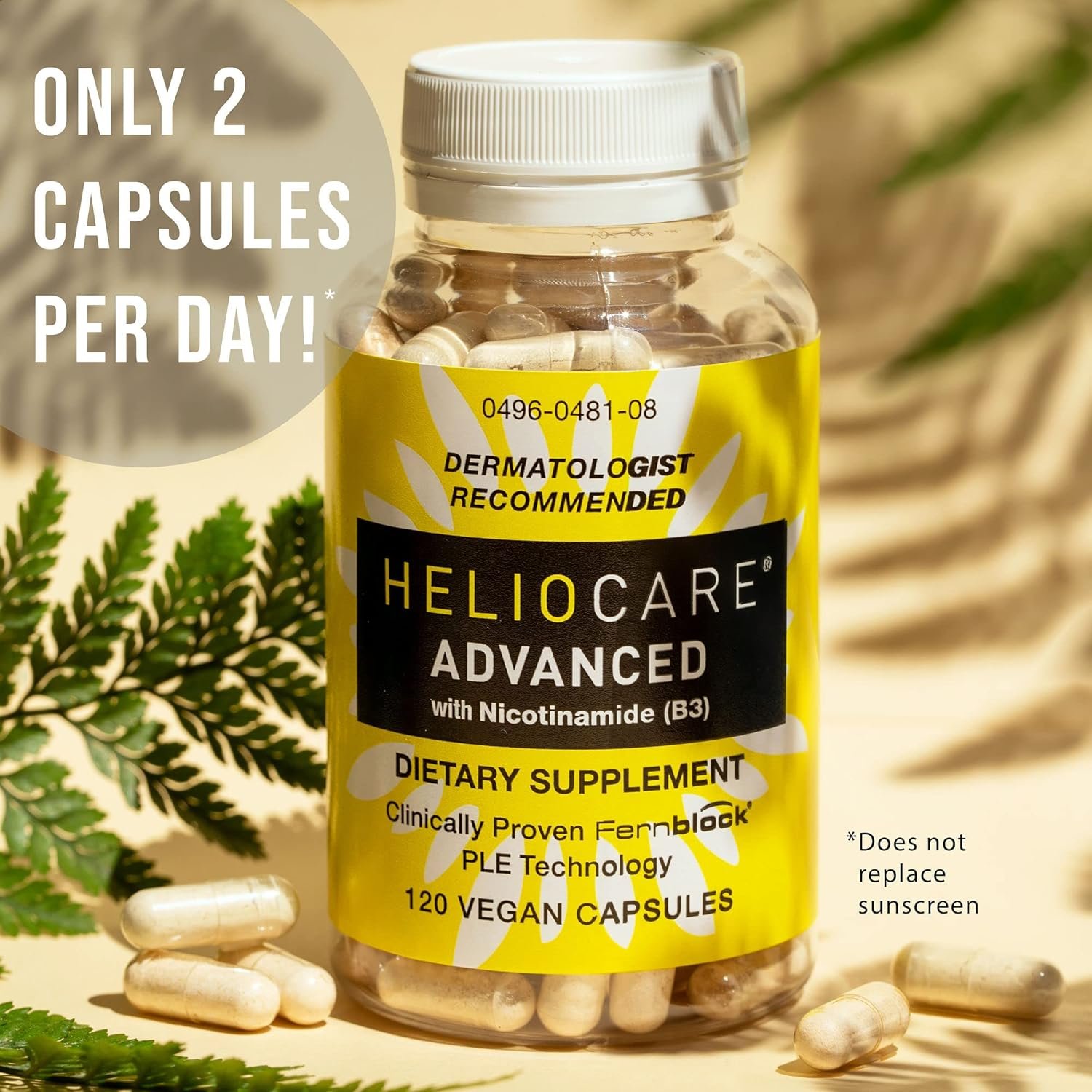 Heliocare Advanced Niacin B3 Supplement: Fernblock PLE Extract 240mg Per Serving - Supports Skin Cell Health W/Antioxidant Rich Vitamin B3 Niacin 500 mg - 120 Vegan Capsules - Image 4