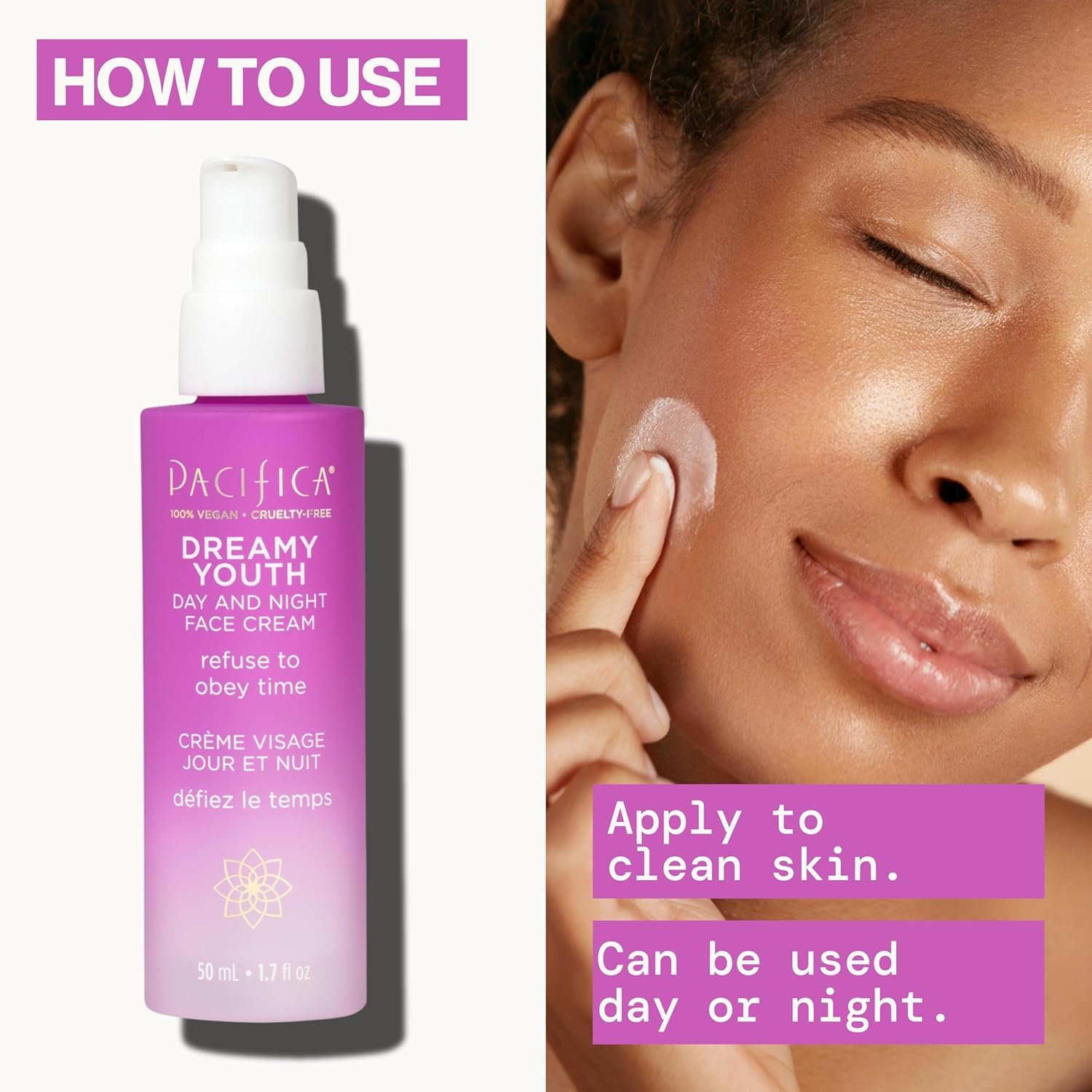 Pacifica Face Moisturizer Lotion - Dreamy Youth Day & Night Face Cream, Daily Skincare, Grapeseed Oil, Peptides, Hydrating, Facial Lotion, Skincare, For Dry Skin, Vegan, 1.7 fl oz (1 Count) - Image 4