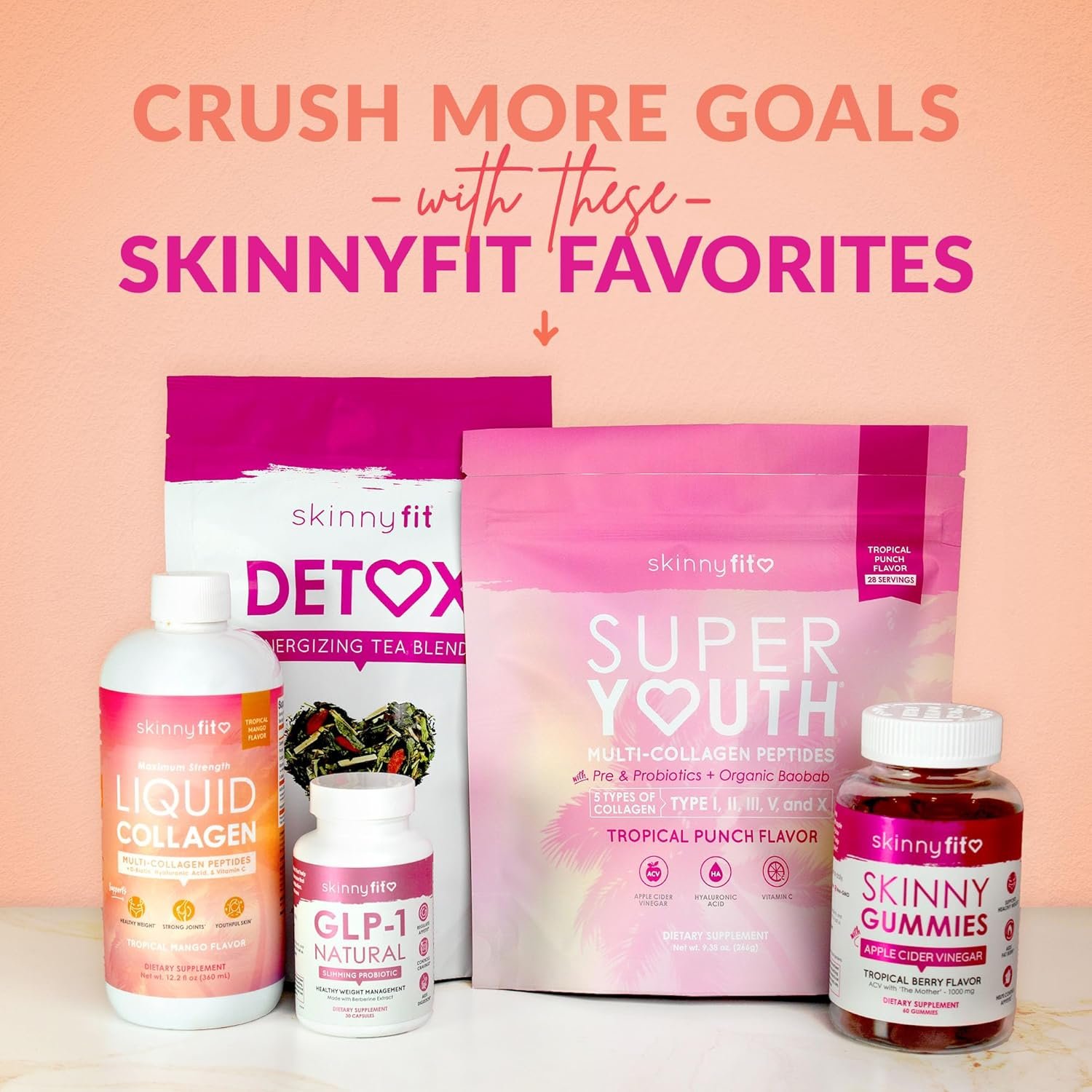 SkinnyFit - Super Youth Collagen for Women - Multi Collagen Peptides Powder - Probiotics, Fiber, Hyaluronic Acid - Non GMO, Gluten Free, Sugar Free - Beauty & Self Care - Tropical Punch (28 Servings) - Image 2