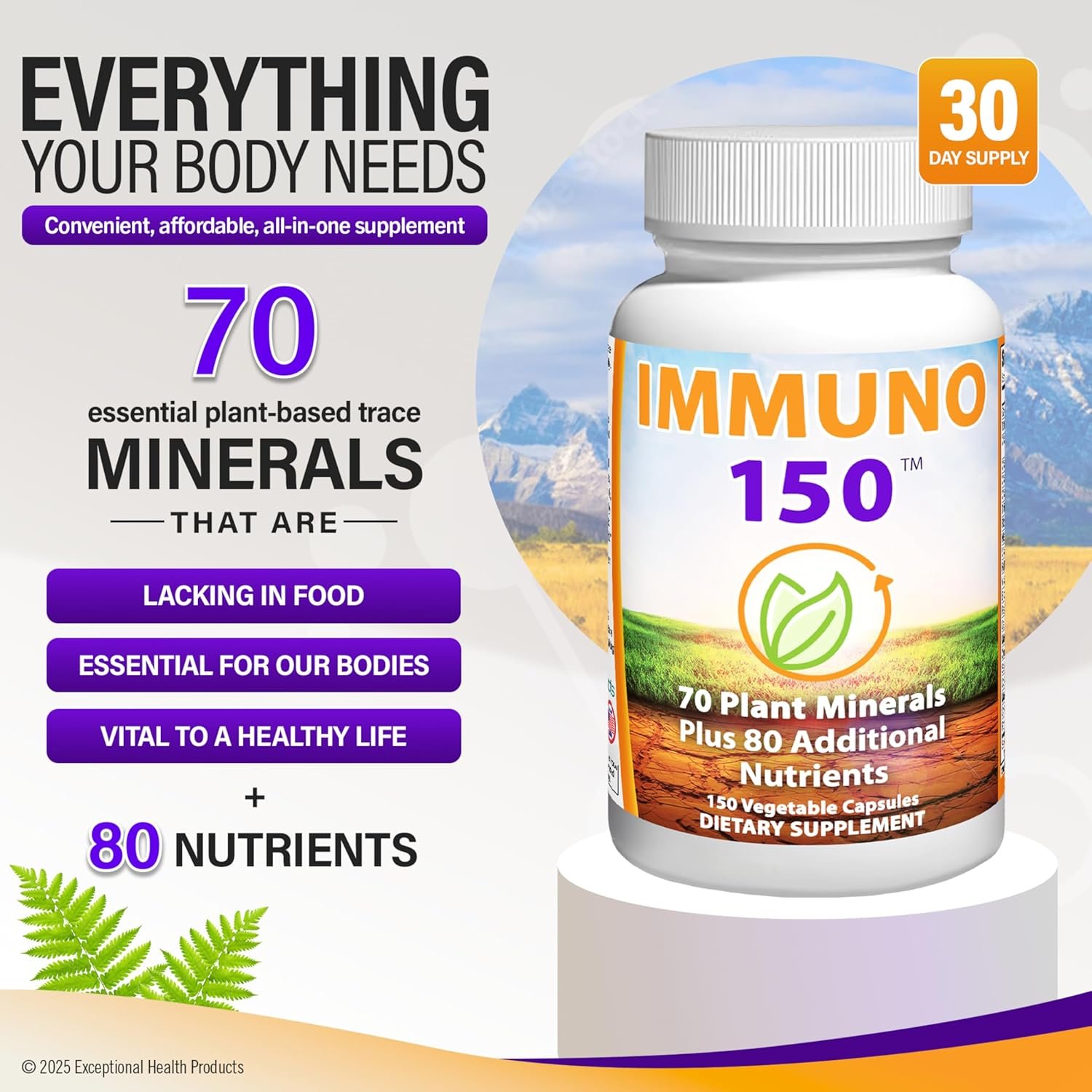 Immuno 150, Immune Support Supplement, Packed with 70 Plant Minerals, 13 Essential Vitamins and 68 Additional Nutrients-150 Vegetable Capsules- Immune Boost for All Age Groups - Image 2